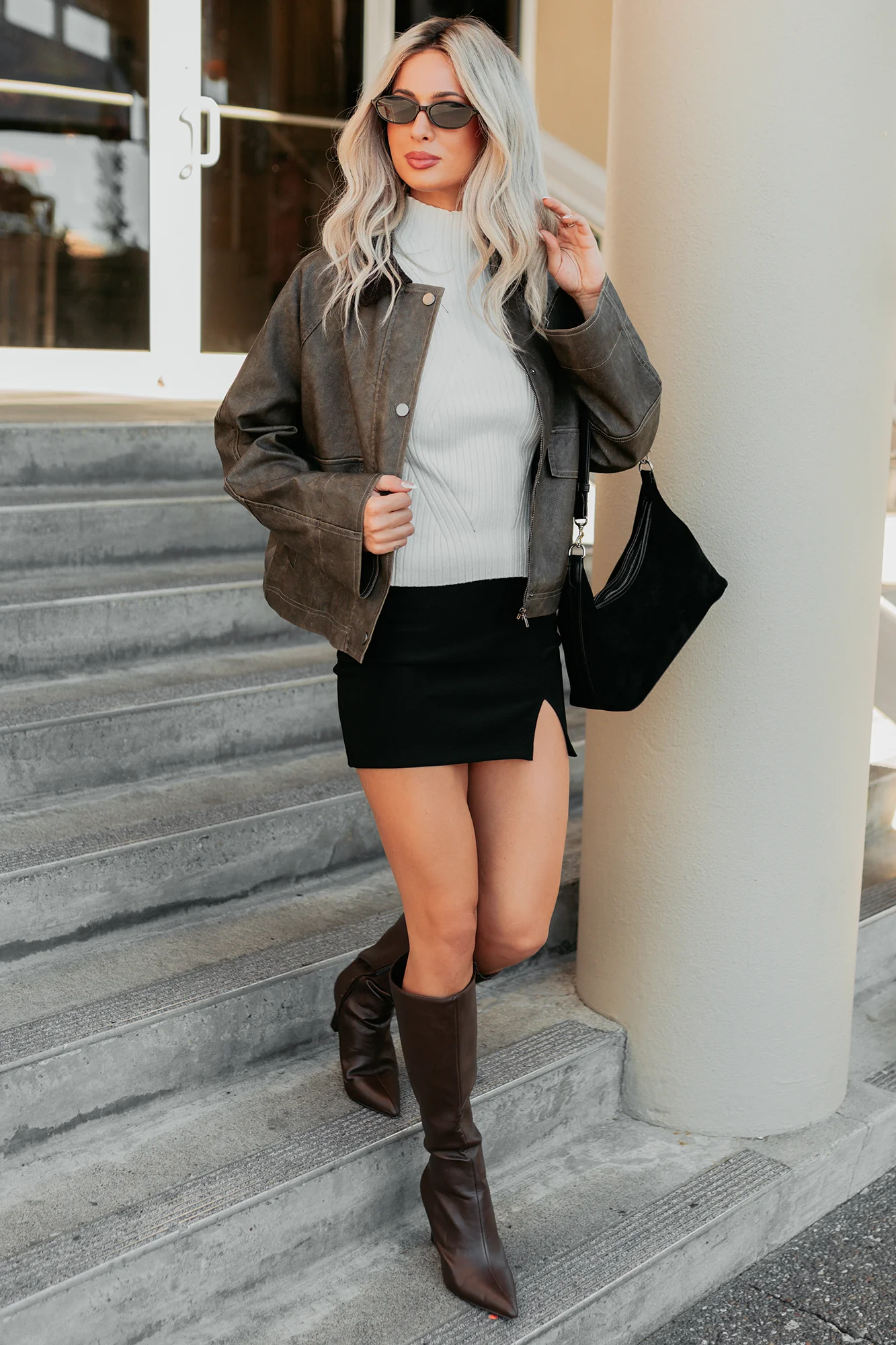 Calmly Chic Washed Faux Leather Jacket (Brown) - Image 4