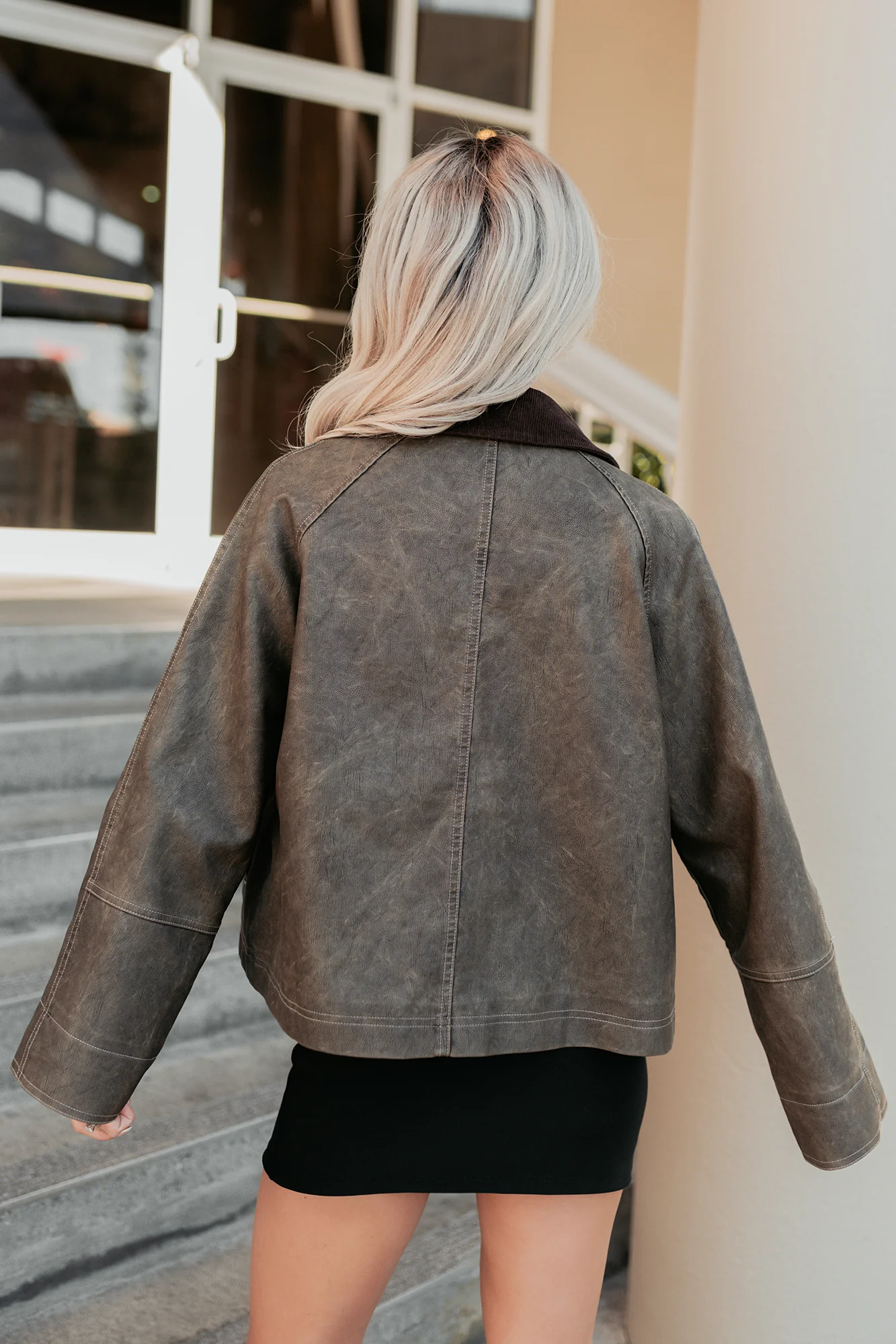 Calmly Chic Washed Faux Leather Jacket (Brown) - Image 5