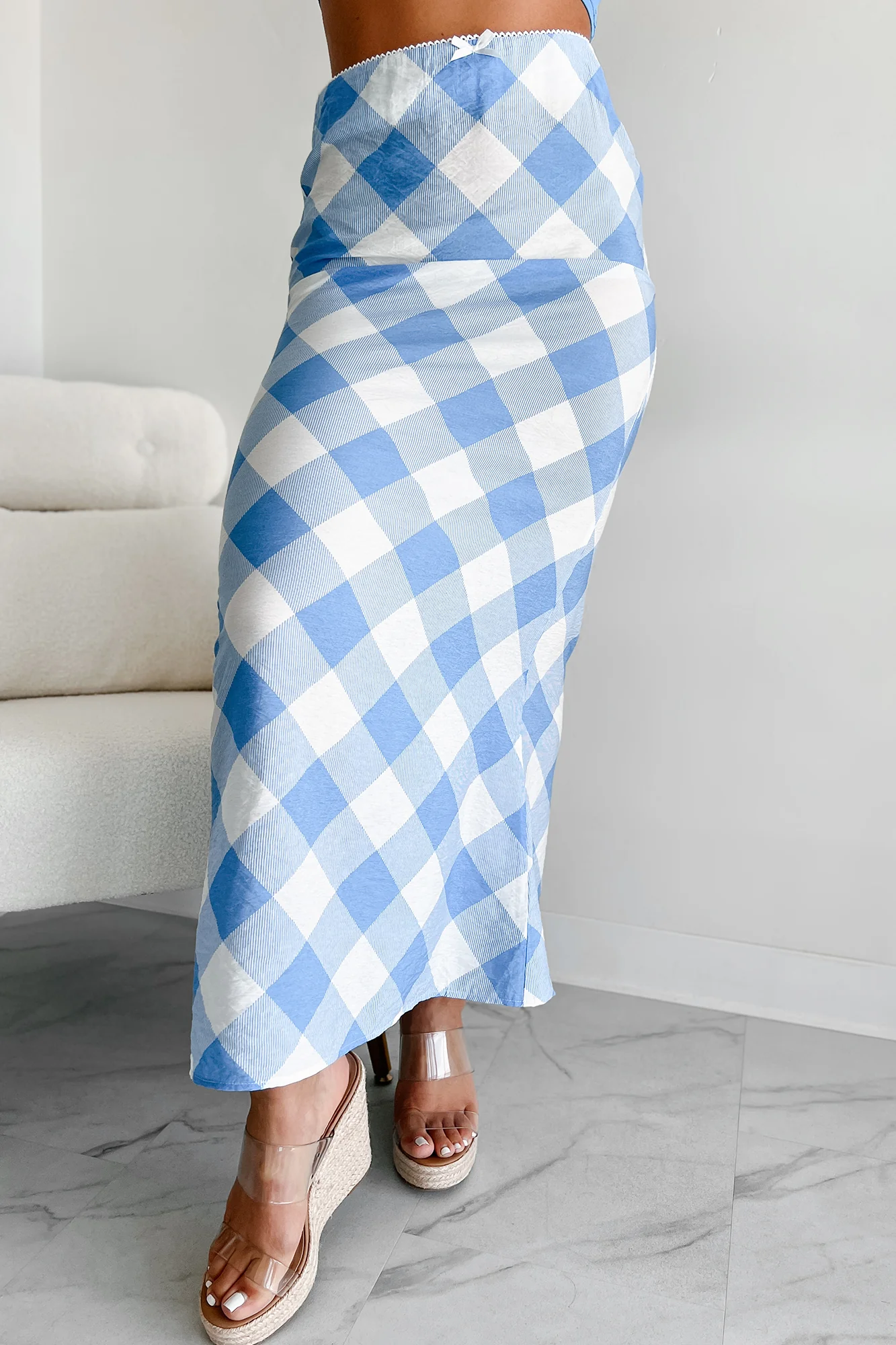 Campus Stroll Plaid Maxi Skirt (Blue/White) - Image 4