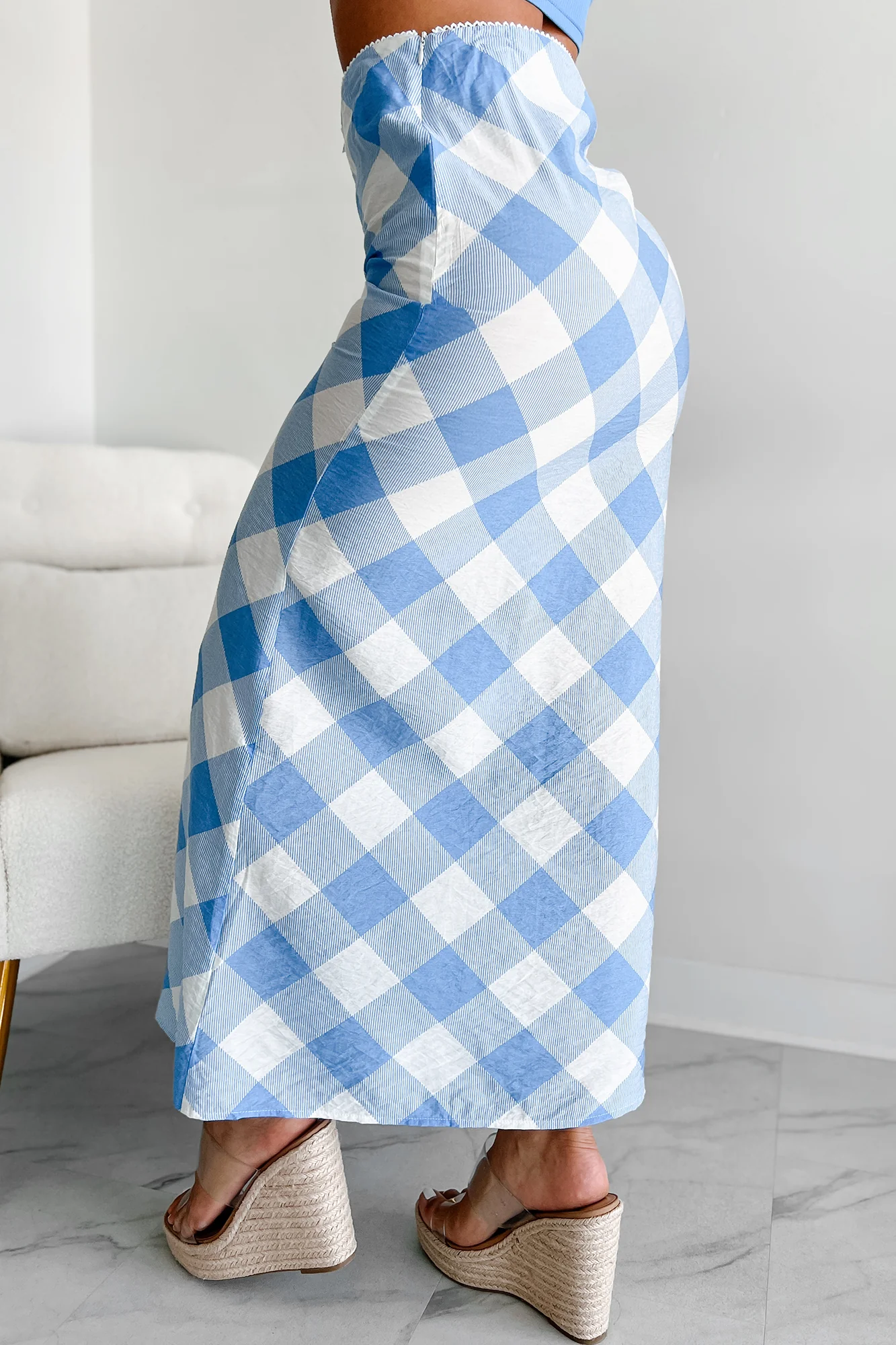 Campus Stroll Plaid Maxi Skirt (Blue/White) - Image 5