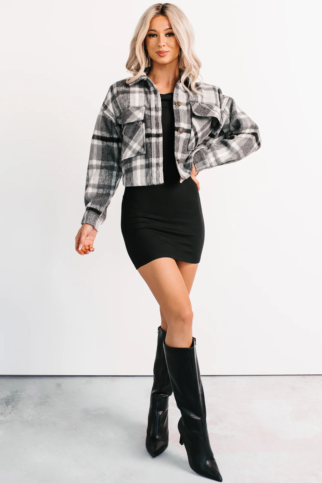 Can’t Relate Plaid Button-Down Shacket (Charcoal) - Image 10