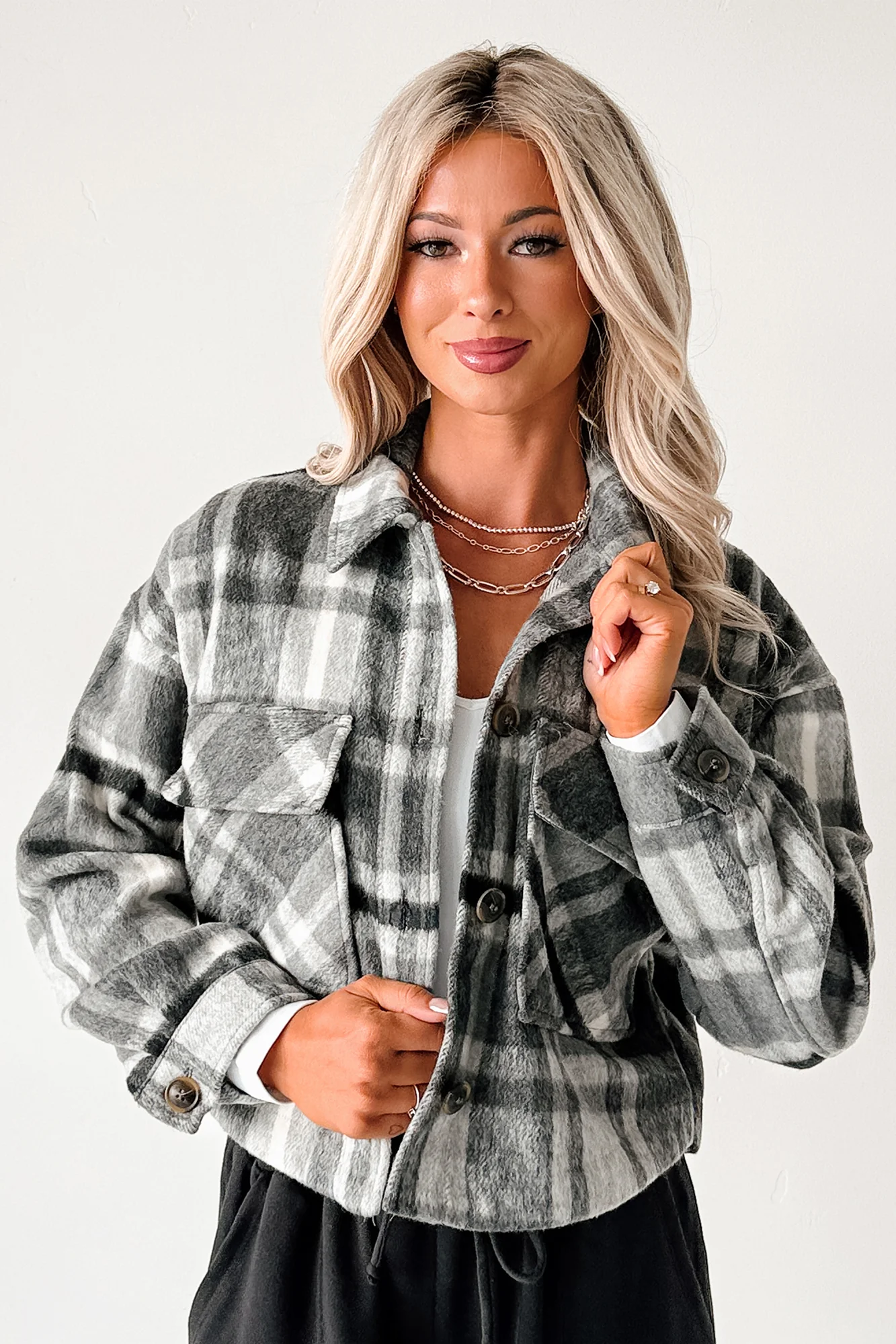 Can’t Relate Plaid Button-Down Shacket (Charcoal) - Image 2