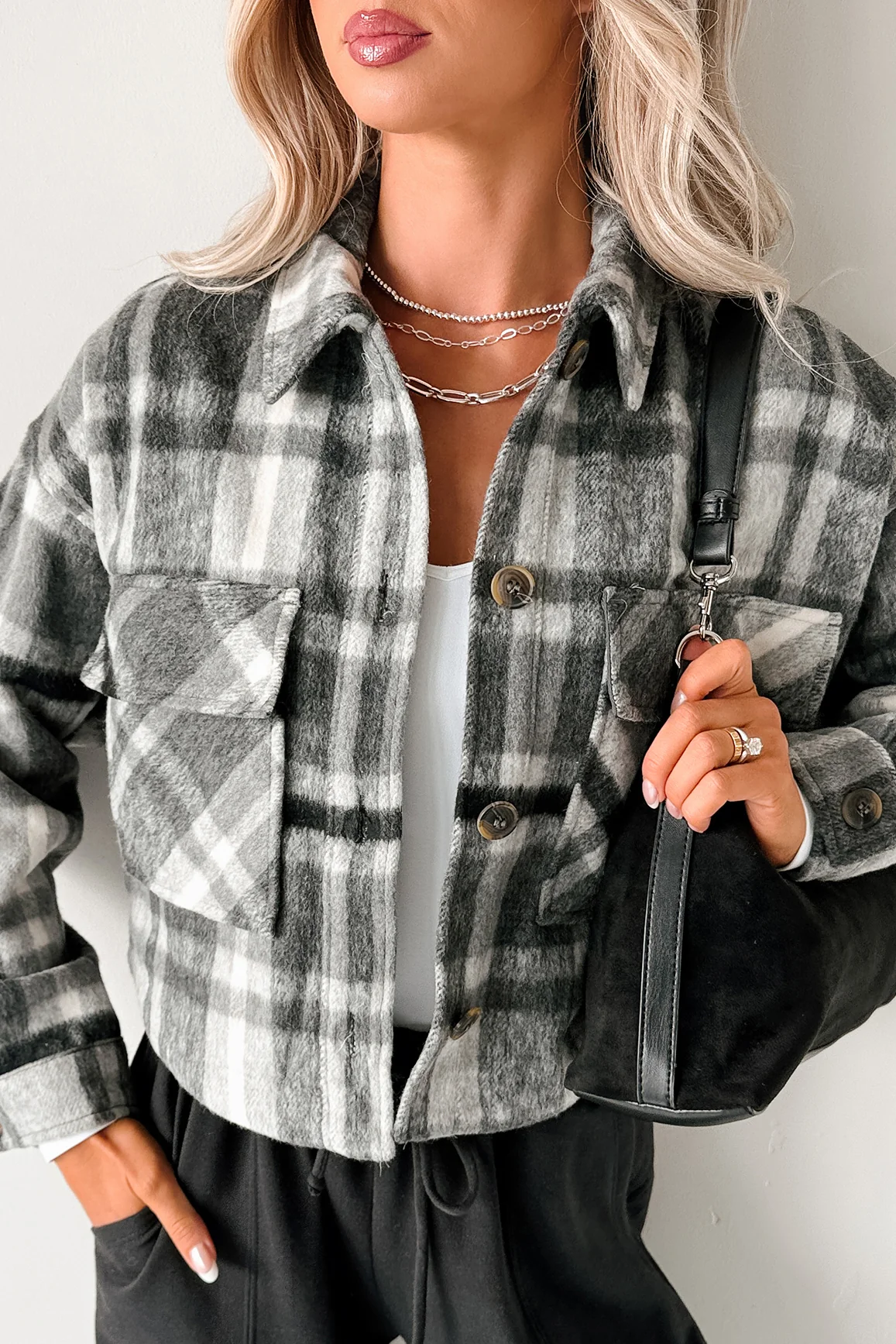 Can’t Relate Plaid Button-Down Shacket (Charcoal) - Image 4