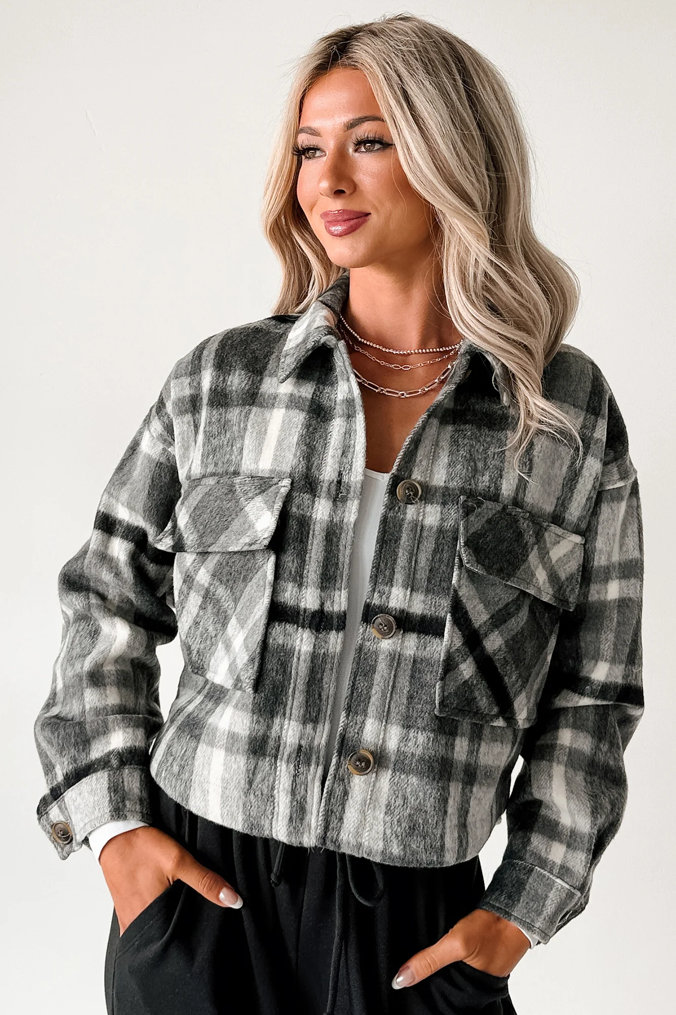 Can’t Relate Plaid Button-Down Shacket (Charcoal) - Image 5