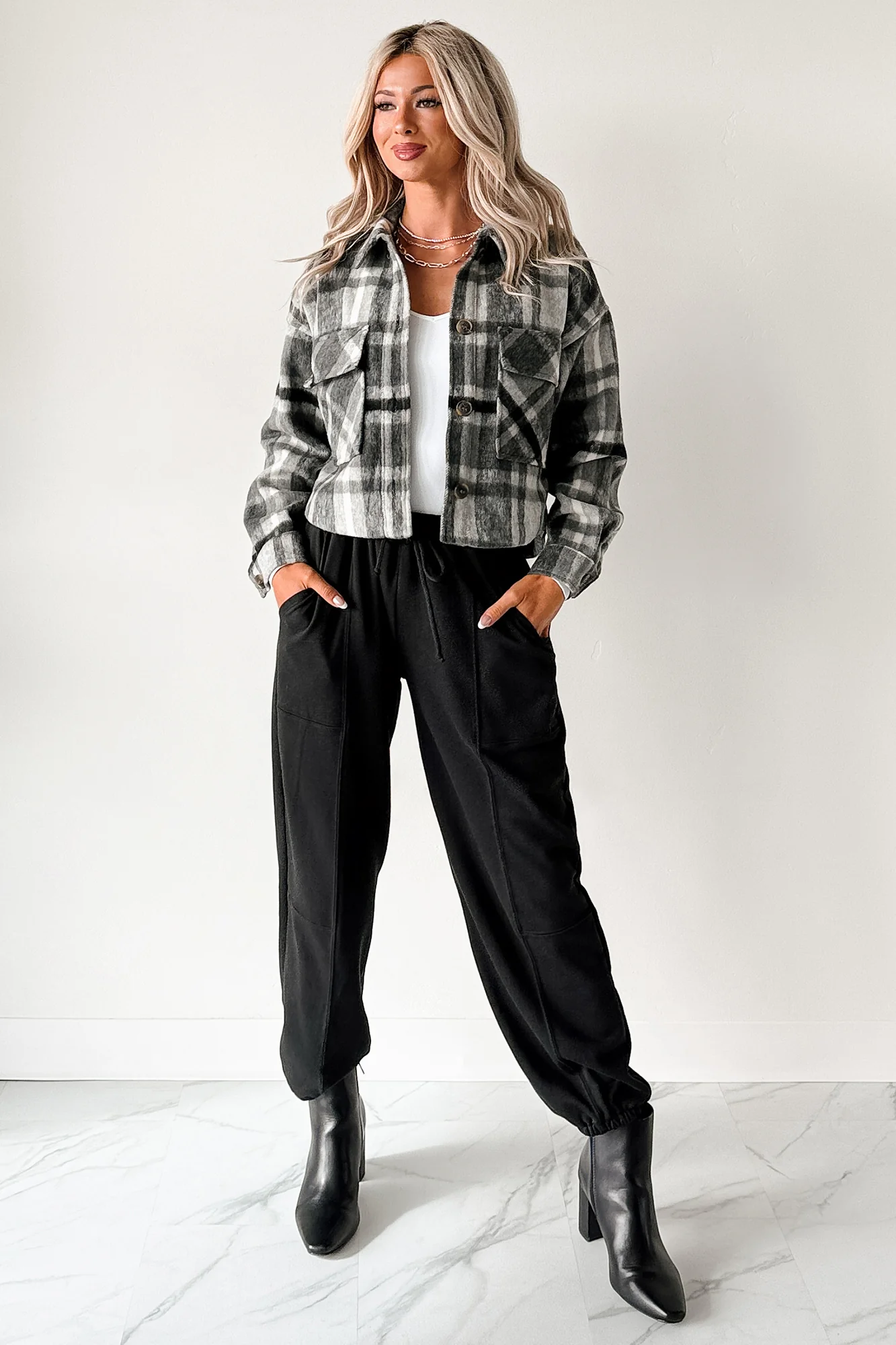 Can’t Relate Plaid Button-Down Shacket (Charcoal) - Image 7