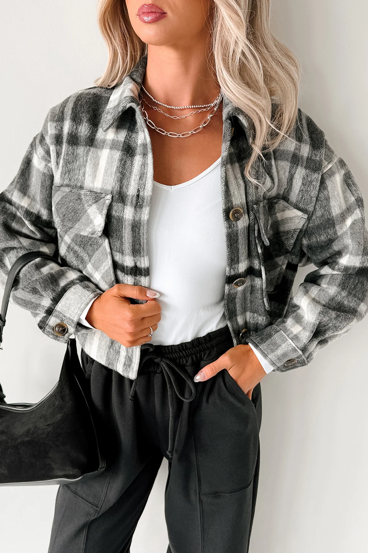 Can’t Relate Plaid Button-Down Shacket (Charcoal) - Image 8