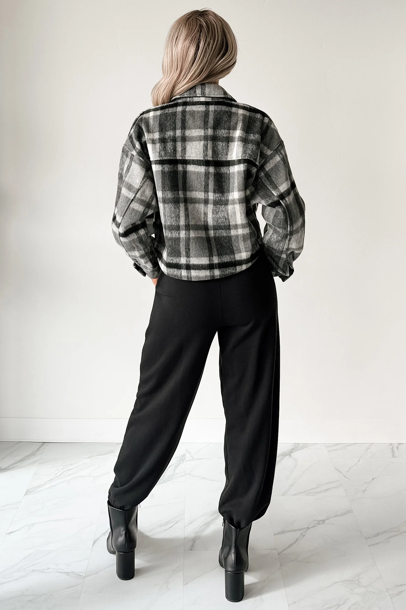 Can’t Relate Plaid Button-Down Shacket (Charcoal) - Image 9