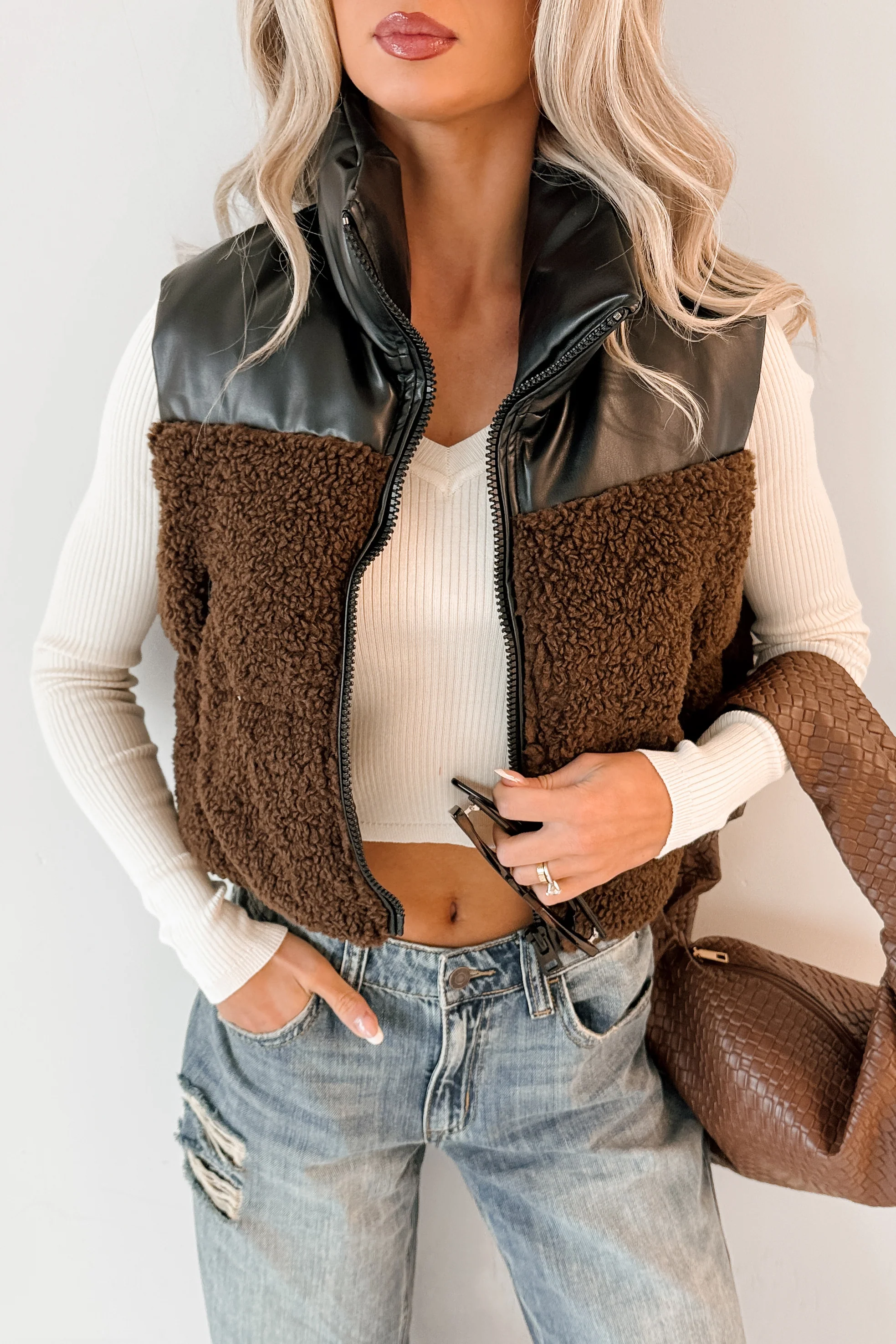 Candle Lit Nights Sherpa Puffer Vest (Brown) - Image 2