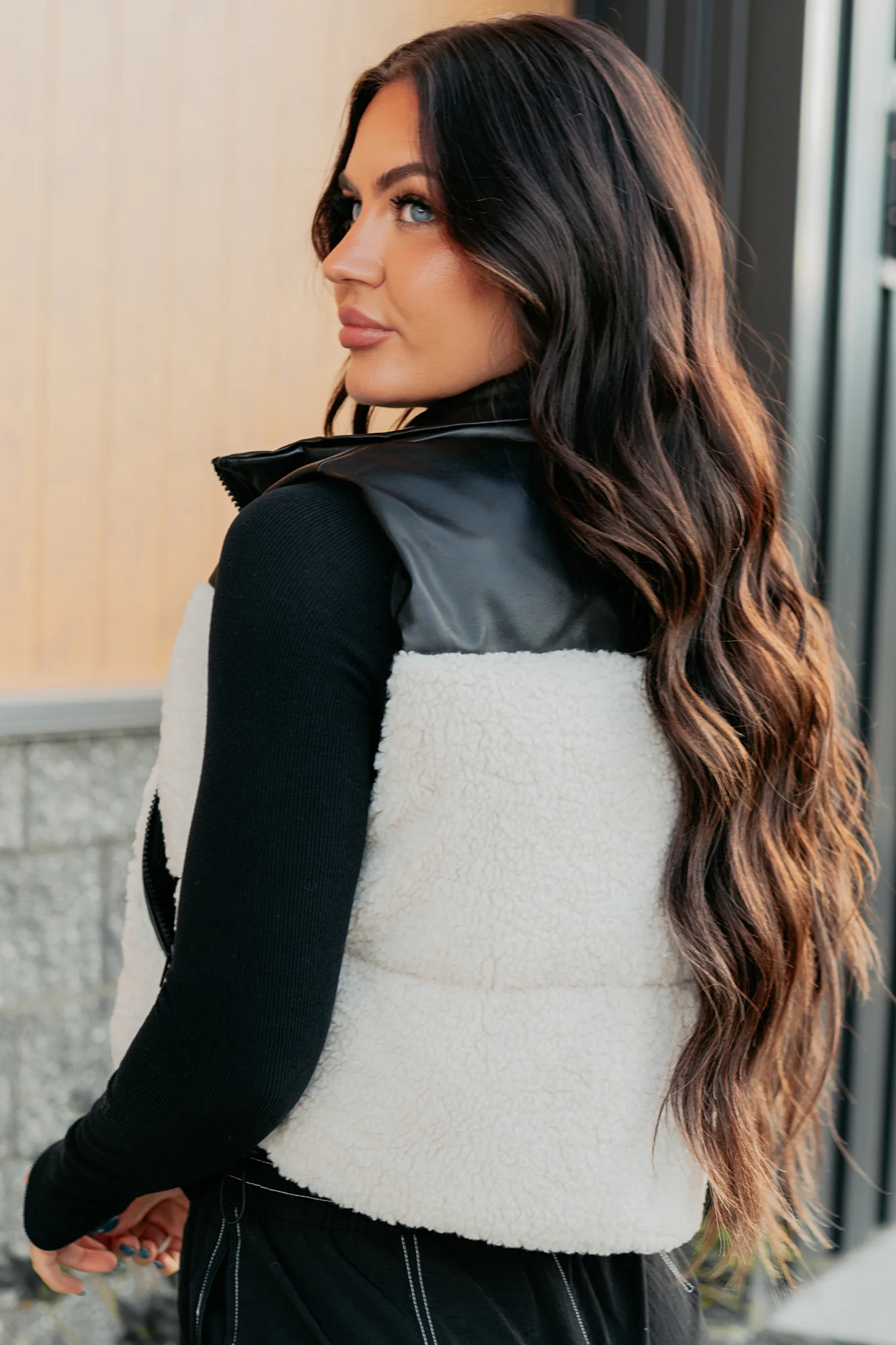 Candle Lit Nights Sherpa Puffer Vest (Cream) - Image 4