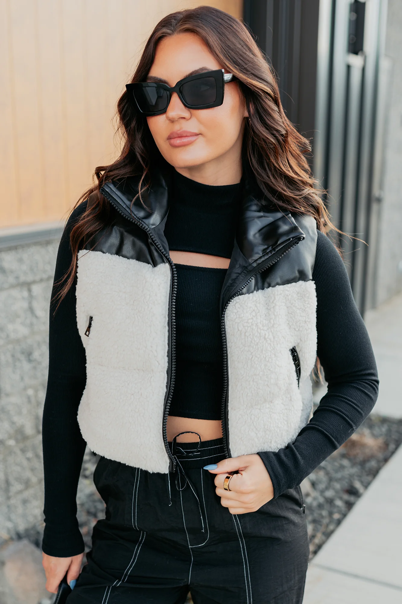 Candle Lit Nights Sherpa Puffer Vest (Cream) - Image 6
