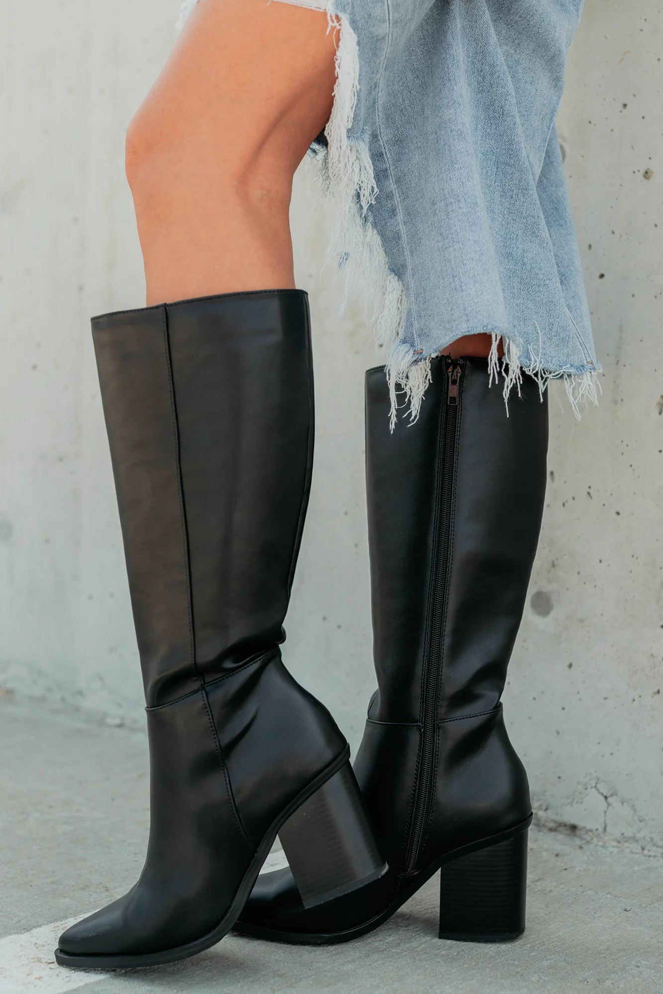 Can't Be Blamed Faux Leather Knee High Boots (Black) - Image 4