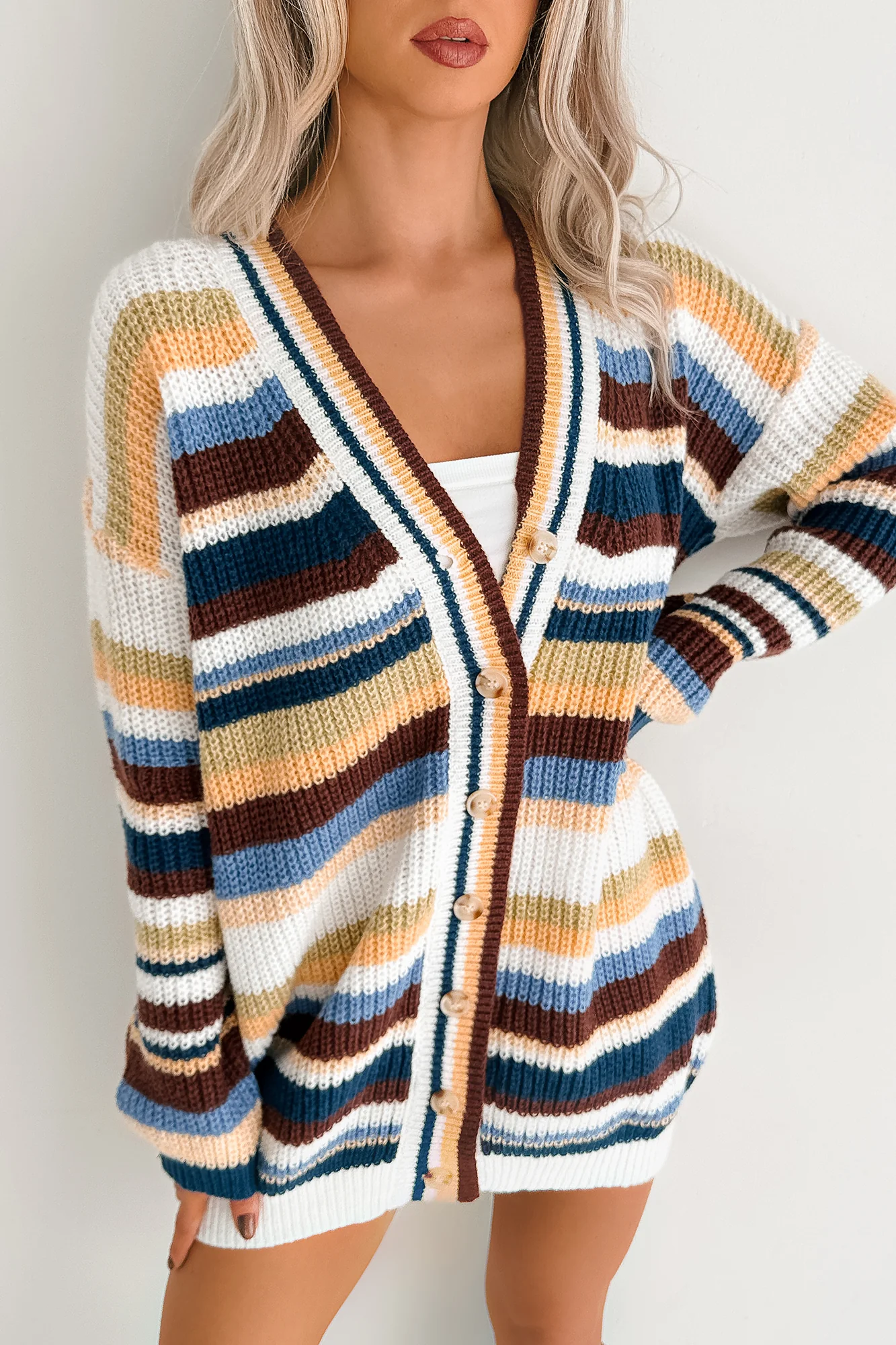 Carefree Comfort Striped Knit Cardigan (Blue/Multi) - Image 5