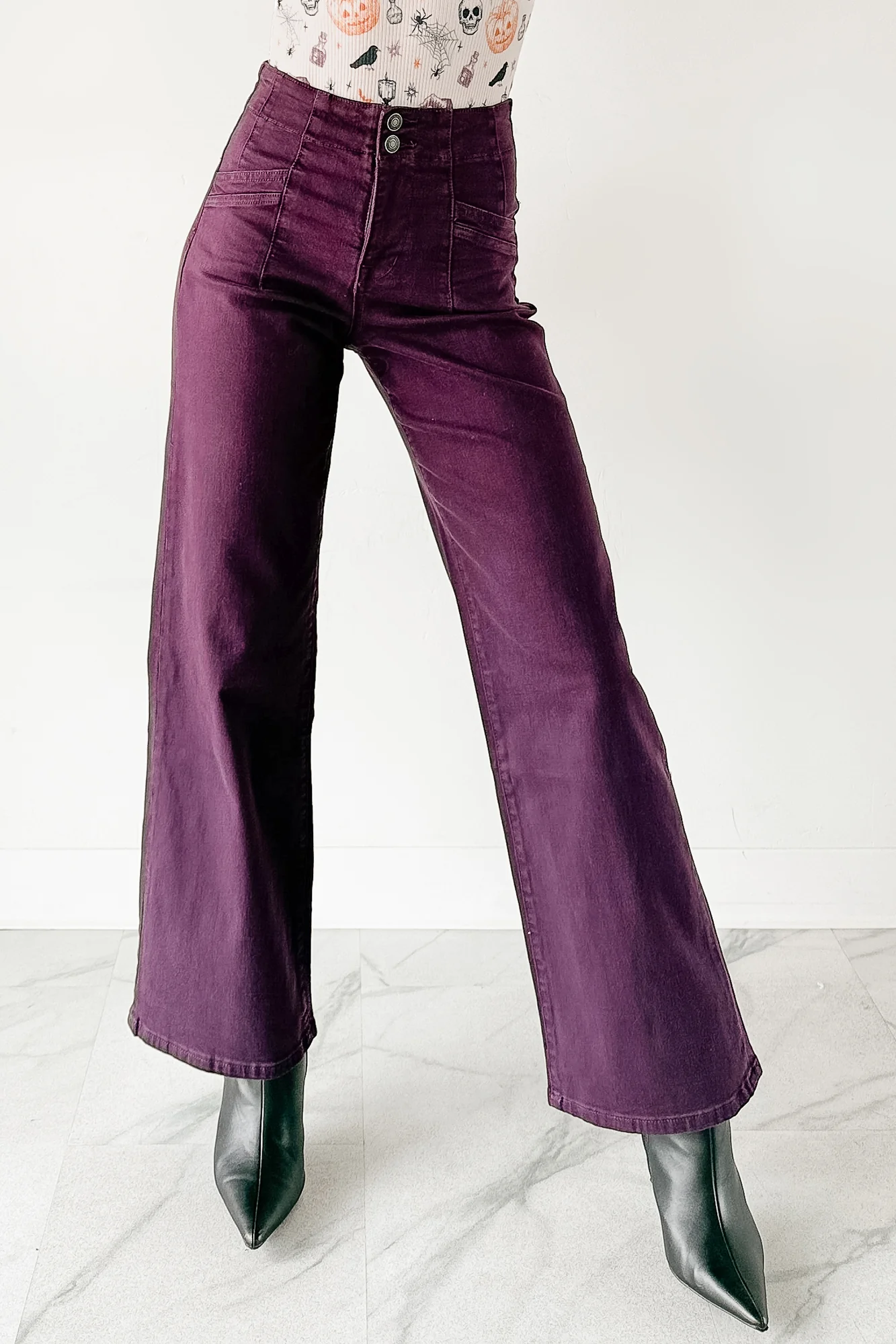 Carlotta High Rise Wide Leg Mica Denim Jeans (Plum) - Image 3