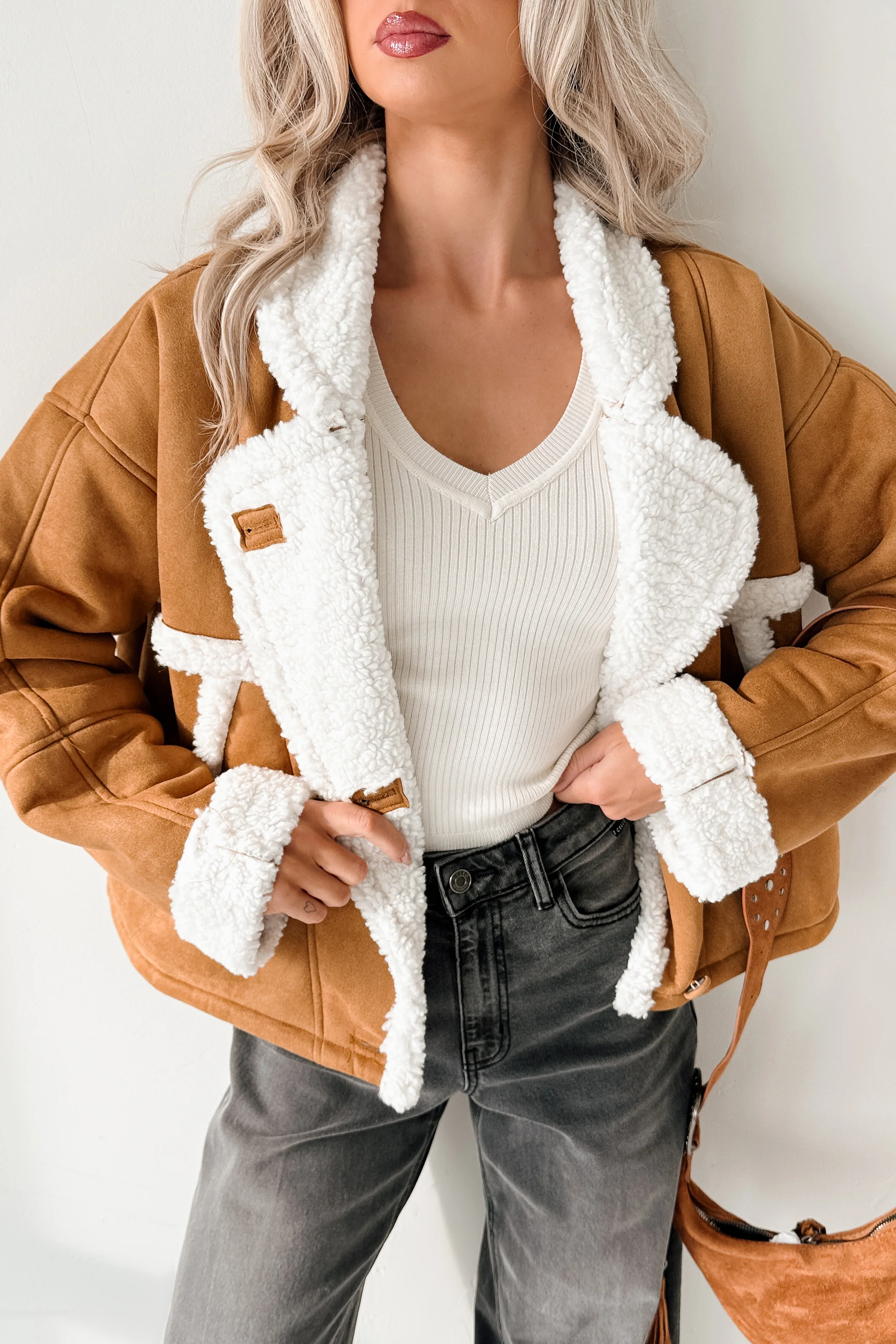 Carol Nights Faux Suede Sherpa Jacket (Camel) - Image 3