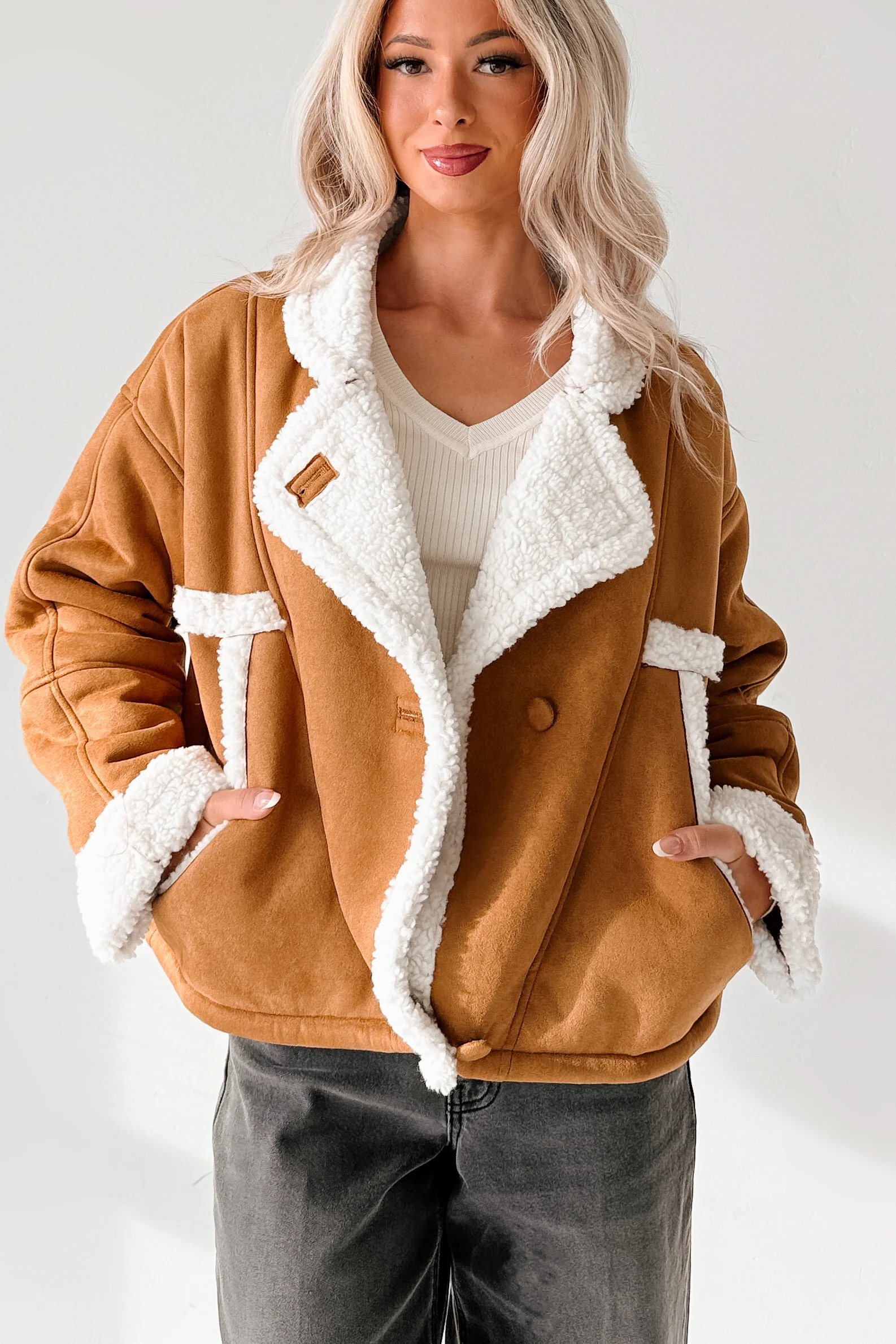 Carol Nights Faux Suede Sherpa Jacket (Camel) - Image 4