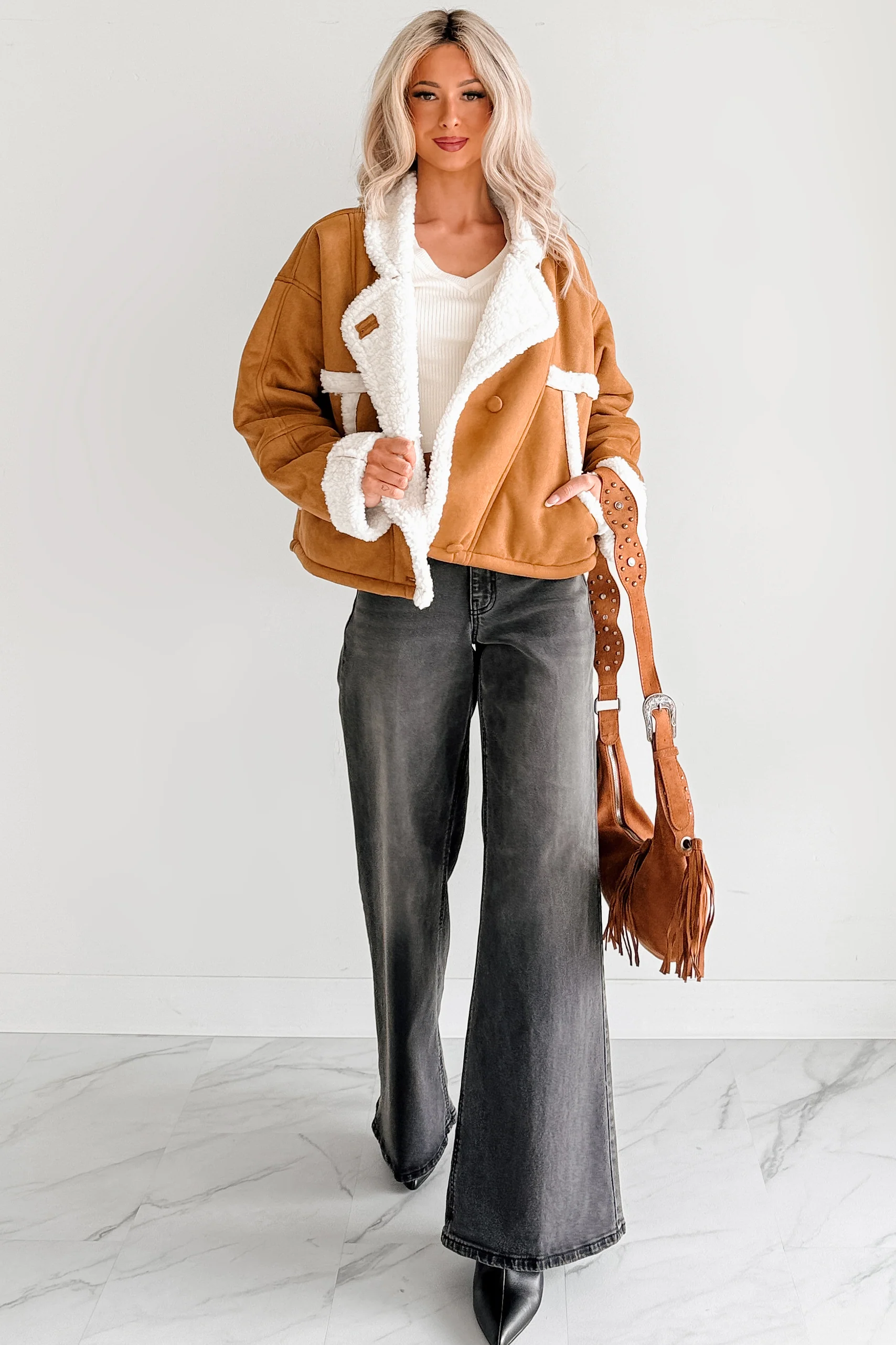 Carol Nights Faux Suede Sherpa Jacket (Camel) - Image 5