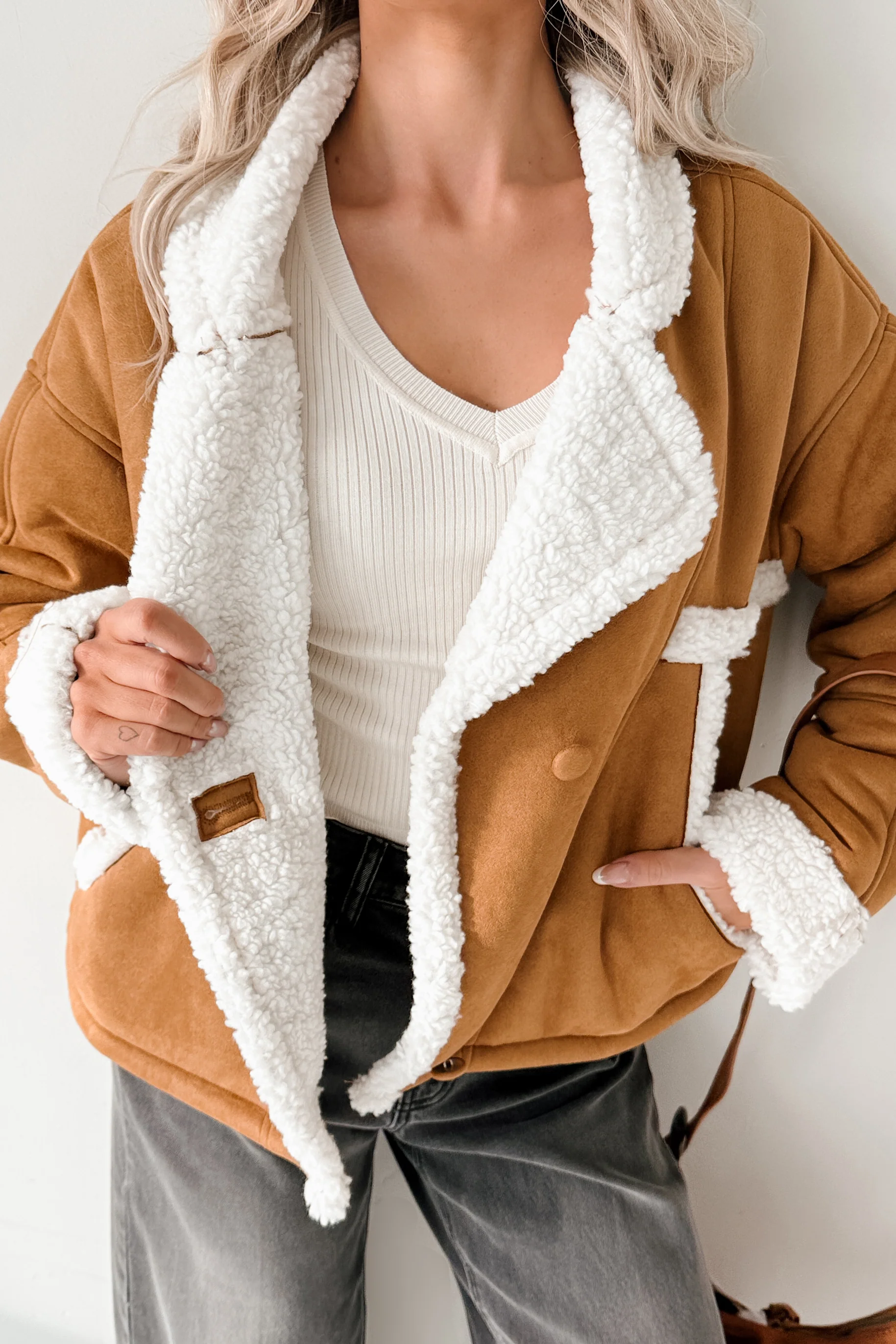 Carol Nights Faux Suede Sherpa Jacket (Camel) - Image 9