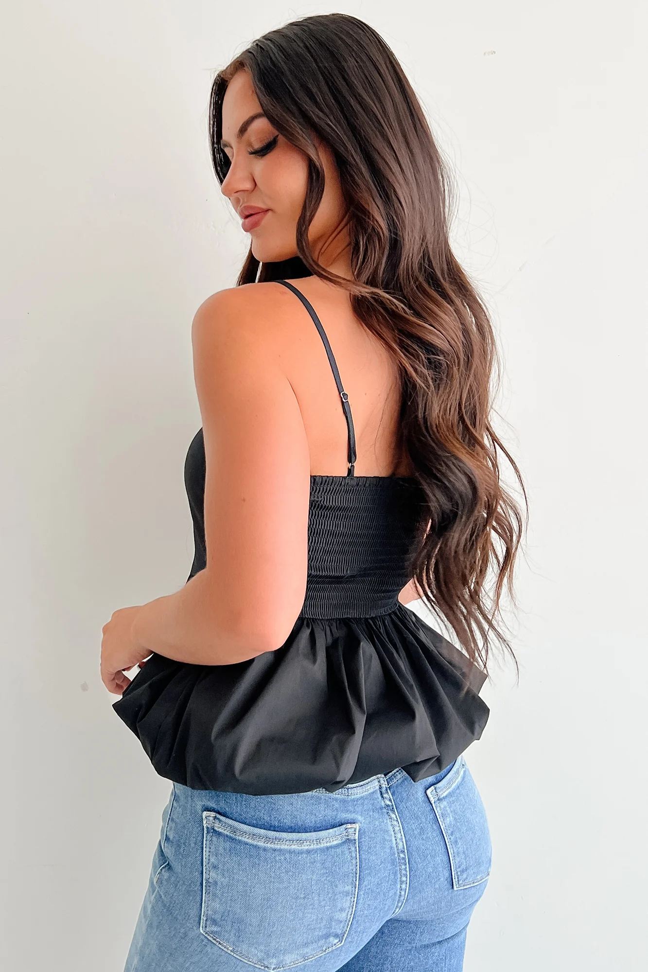 Carried Away Bubble Hem Cami Top (Black) - Image 4