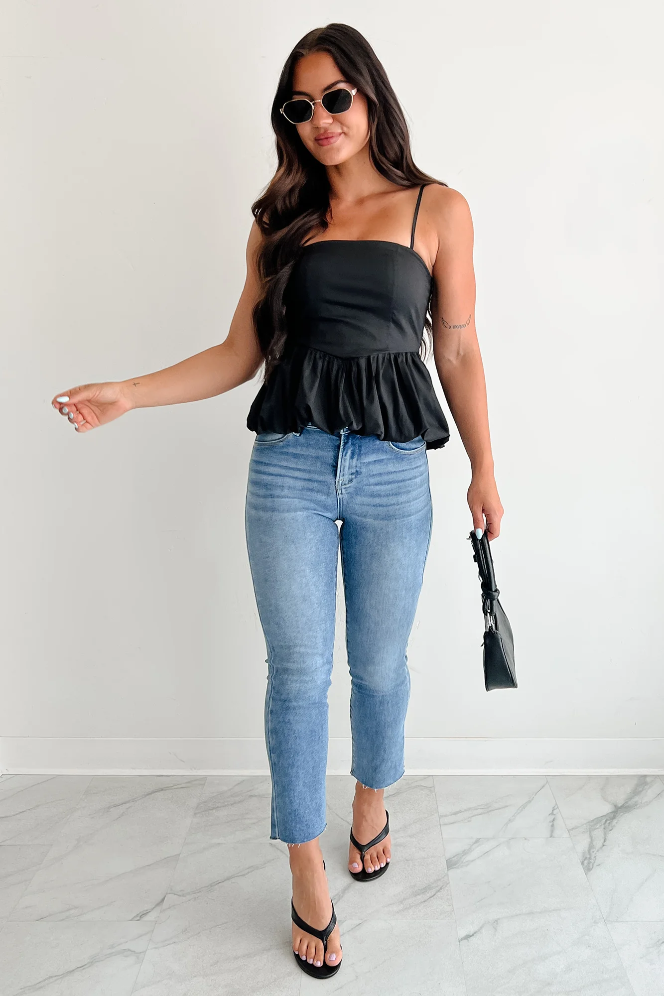 Carried Away Bubble Hem Cami Top (Black) - Image 6