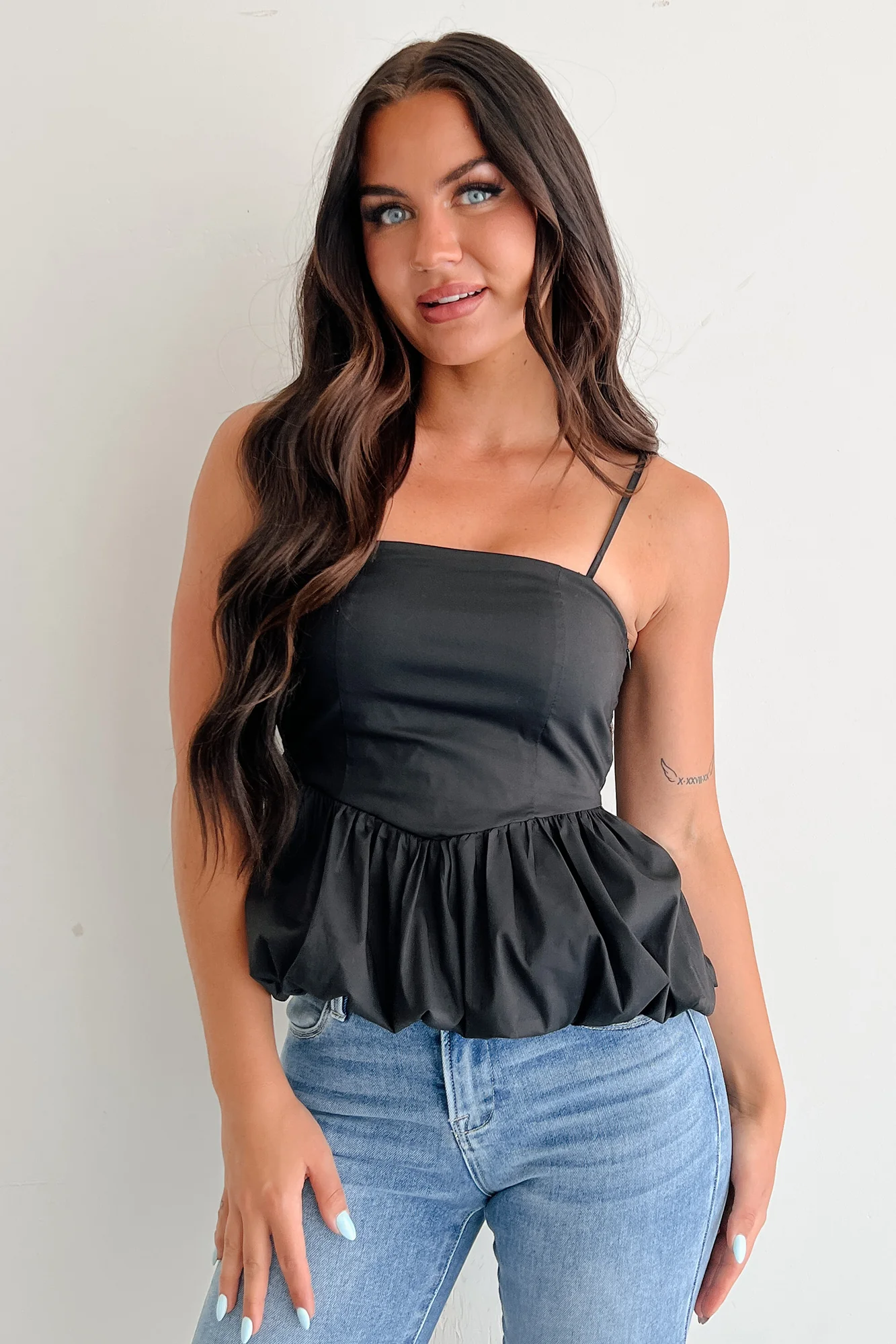 Carried Away Bubble Hem Cami Top (Black) - Image 7