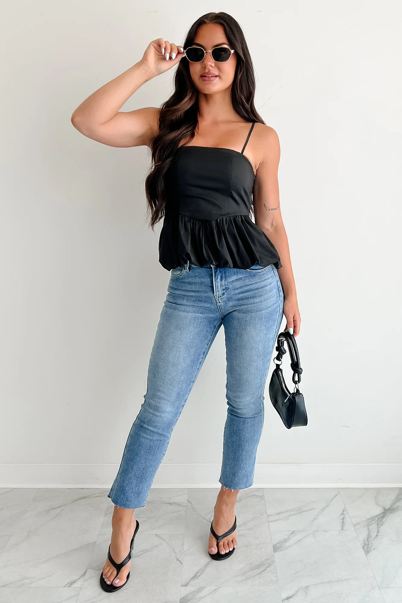 Carried Away Bubble Hem Cami Top (Black) - Image 8