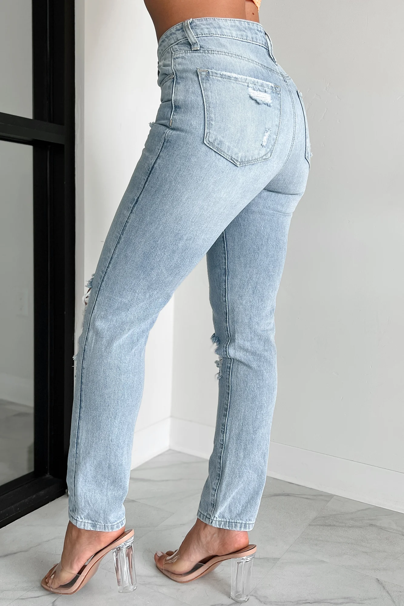 Carter High Rise Distressed Girlfriend Jeans (Light) - Image 4