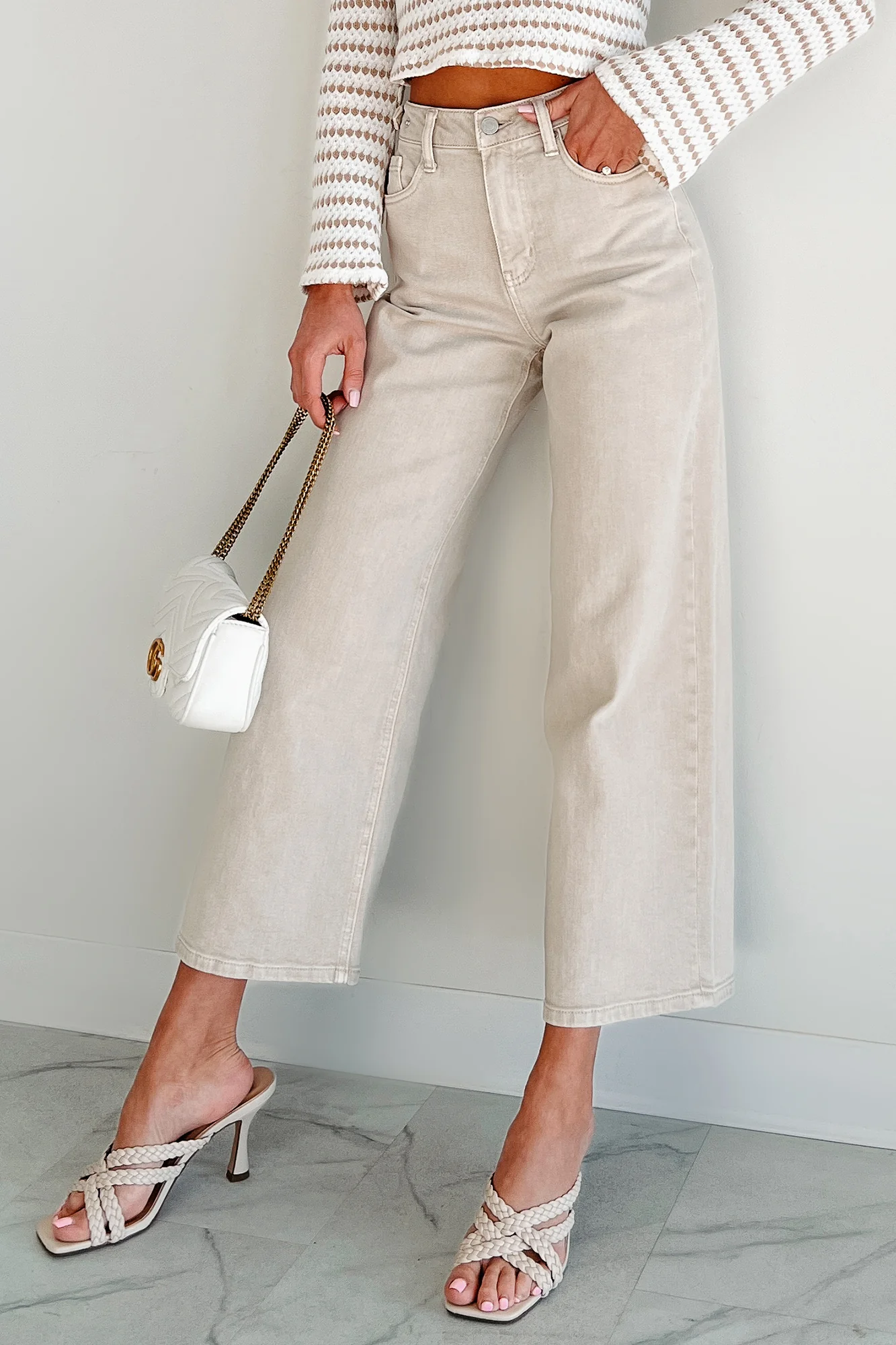 Caruso High Rise Wide Leg Kancan Crop Jeans (Taupe) - Image 3