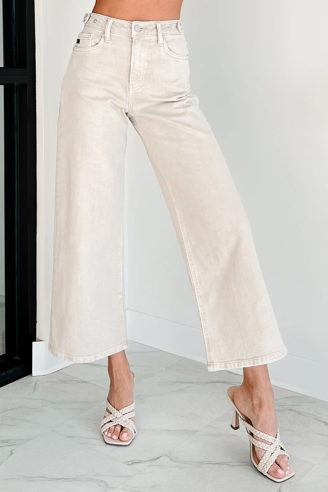 Caruso High Rise Wide Leg Kancan Crop Jeans (Taupe) - Image 4