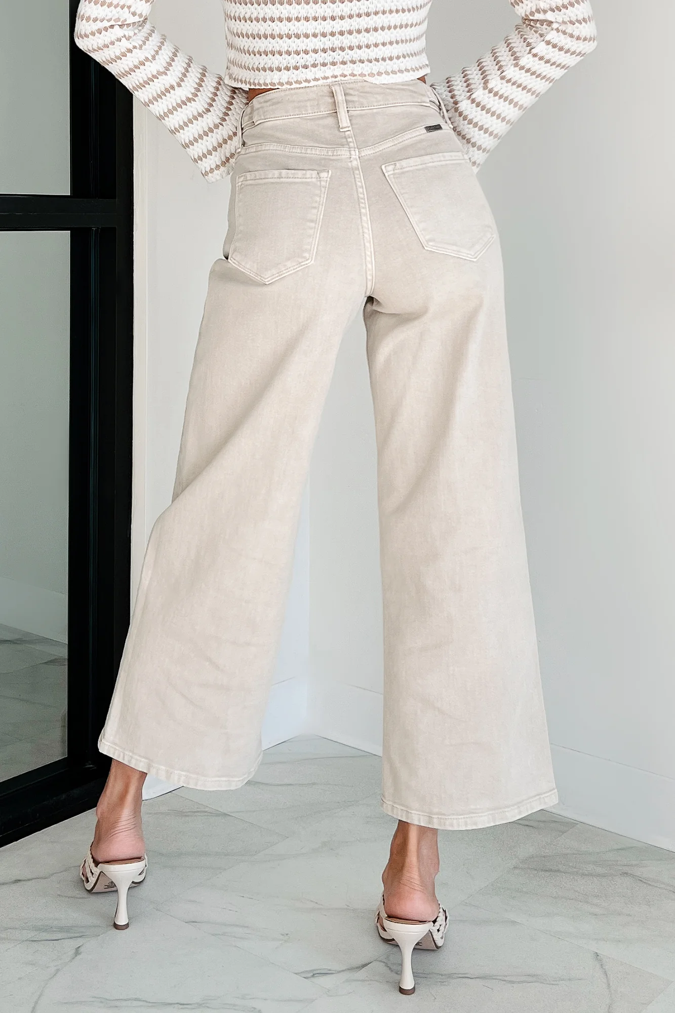 Caruso High Rise Wide Leg Kancan Crop Jeans (Taupe) - Image 6