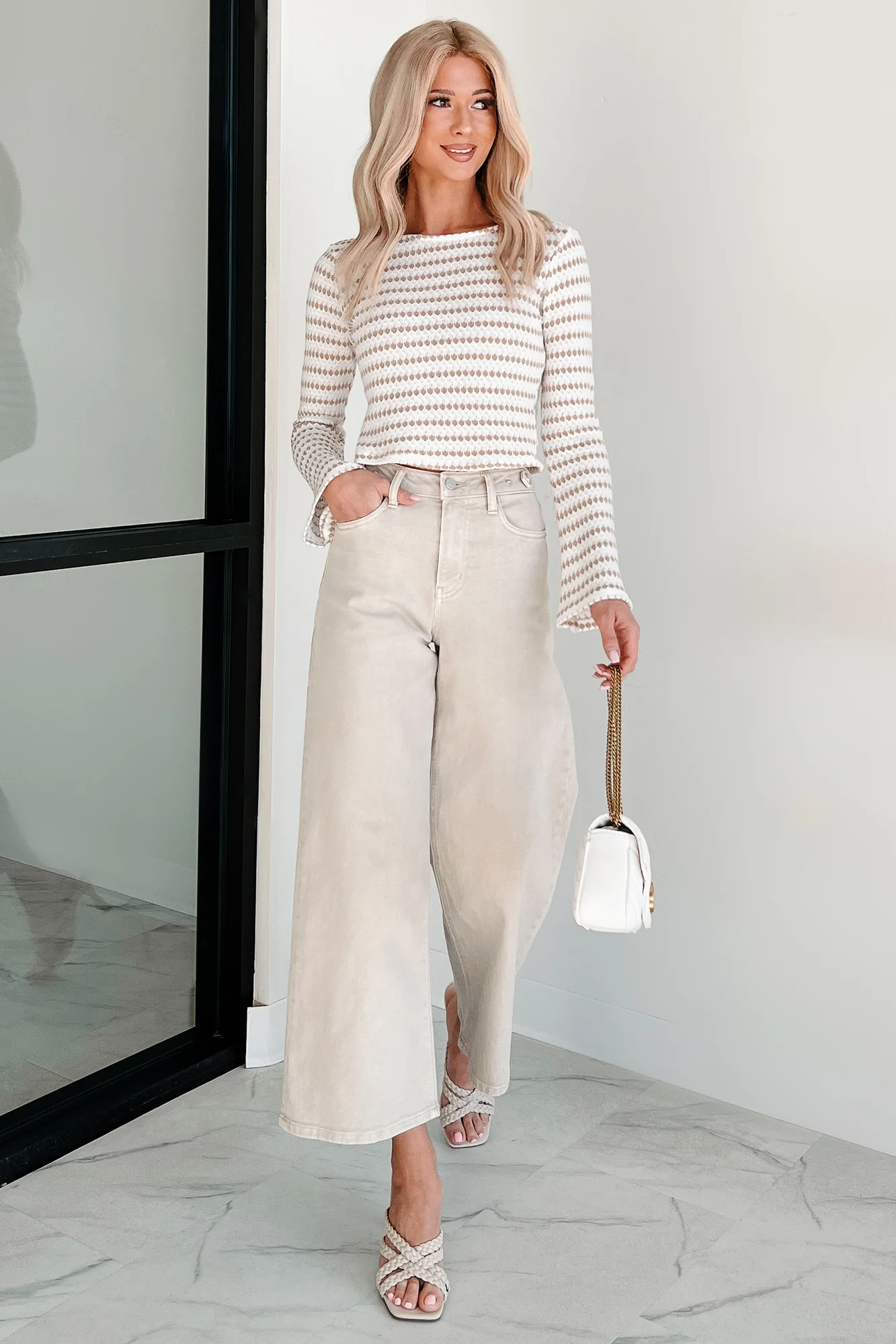 Caruso High Rise Wide Leg Kancan Crop Jeans (Taupe) - Image 7