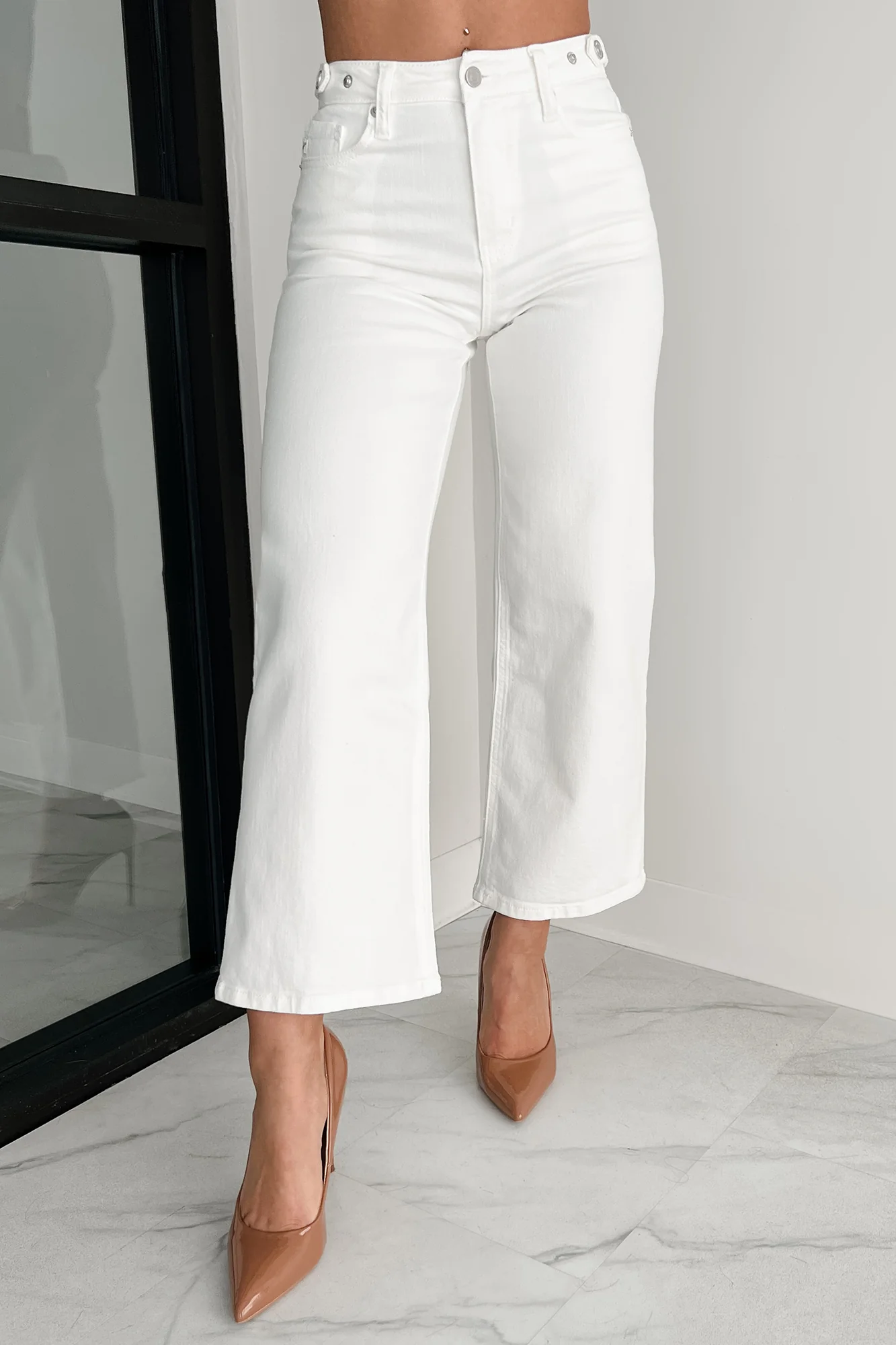 Caruso High Rise Wide Leg Kancan Crop Jeans (White) - Image 3