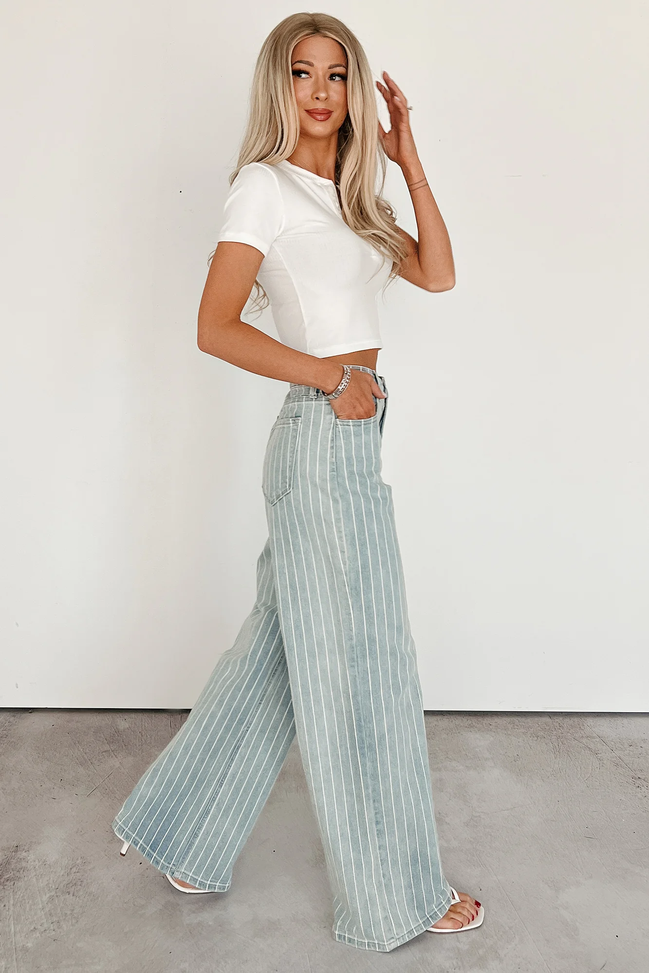Cassian Striped Wide Leg Cello Jeans (Light) - Image 3