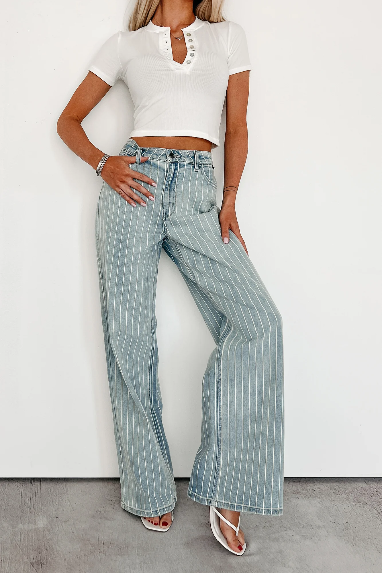 Cassian Striped Wide Leg Cello Jeans (Light) - Image 6