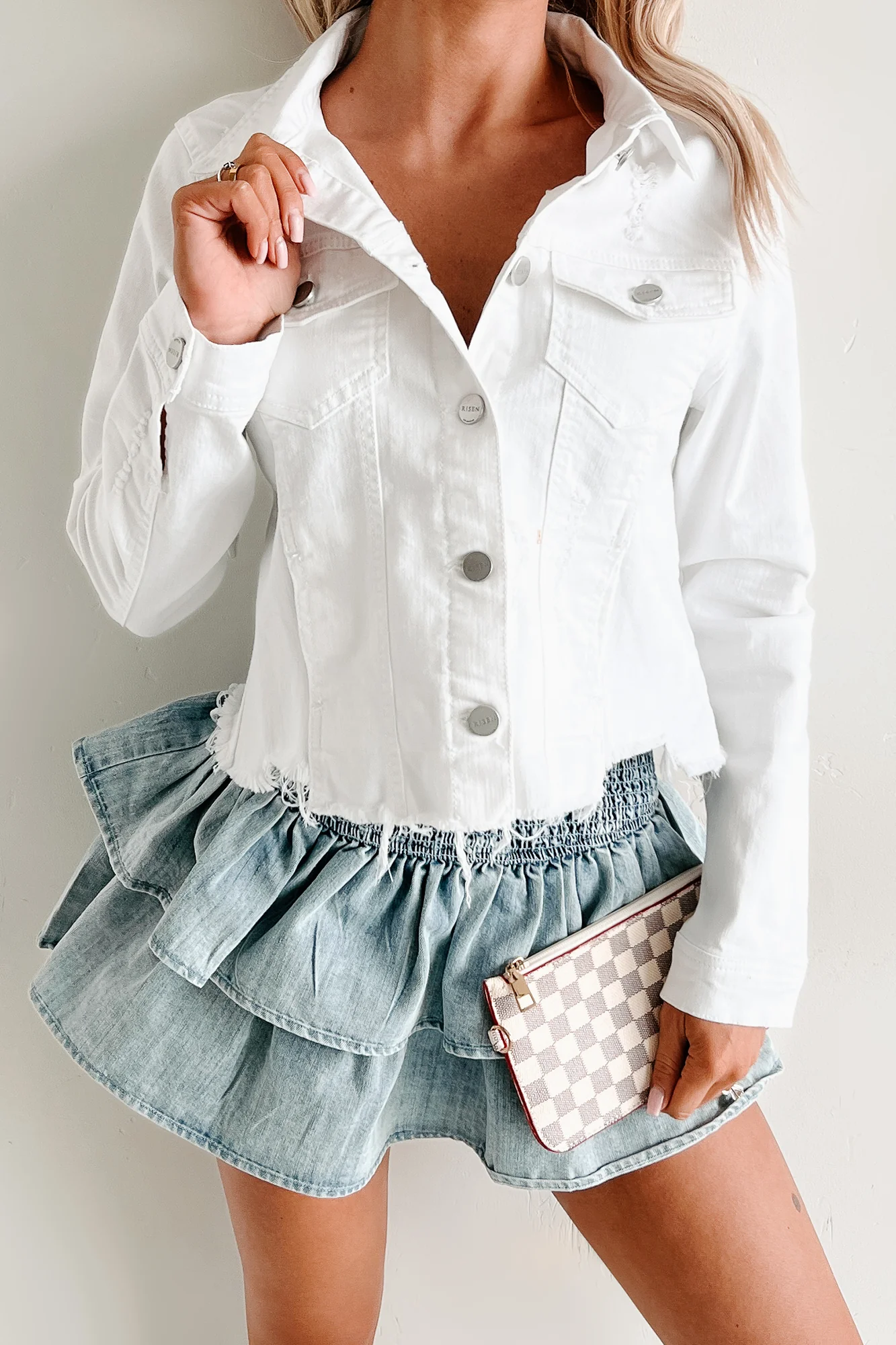 Casual Coolness Raw Hem Denim Jacket (White) - Image 7