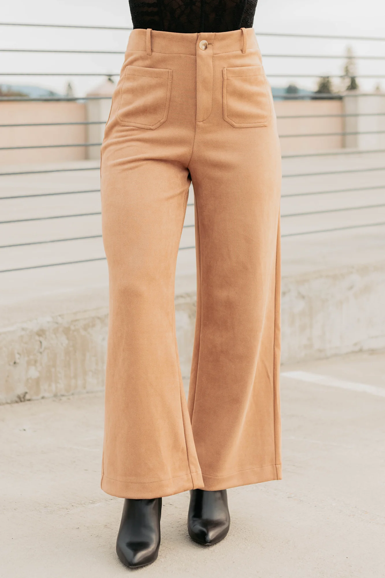 Casual Elegance Faux Suede Wide Leg Pants (Camel) - Image 5