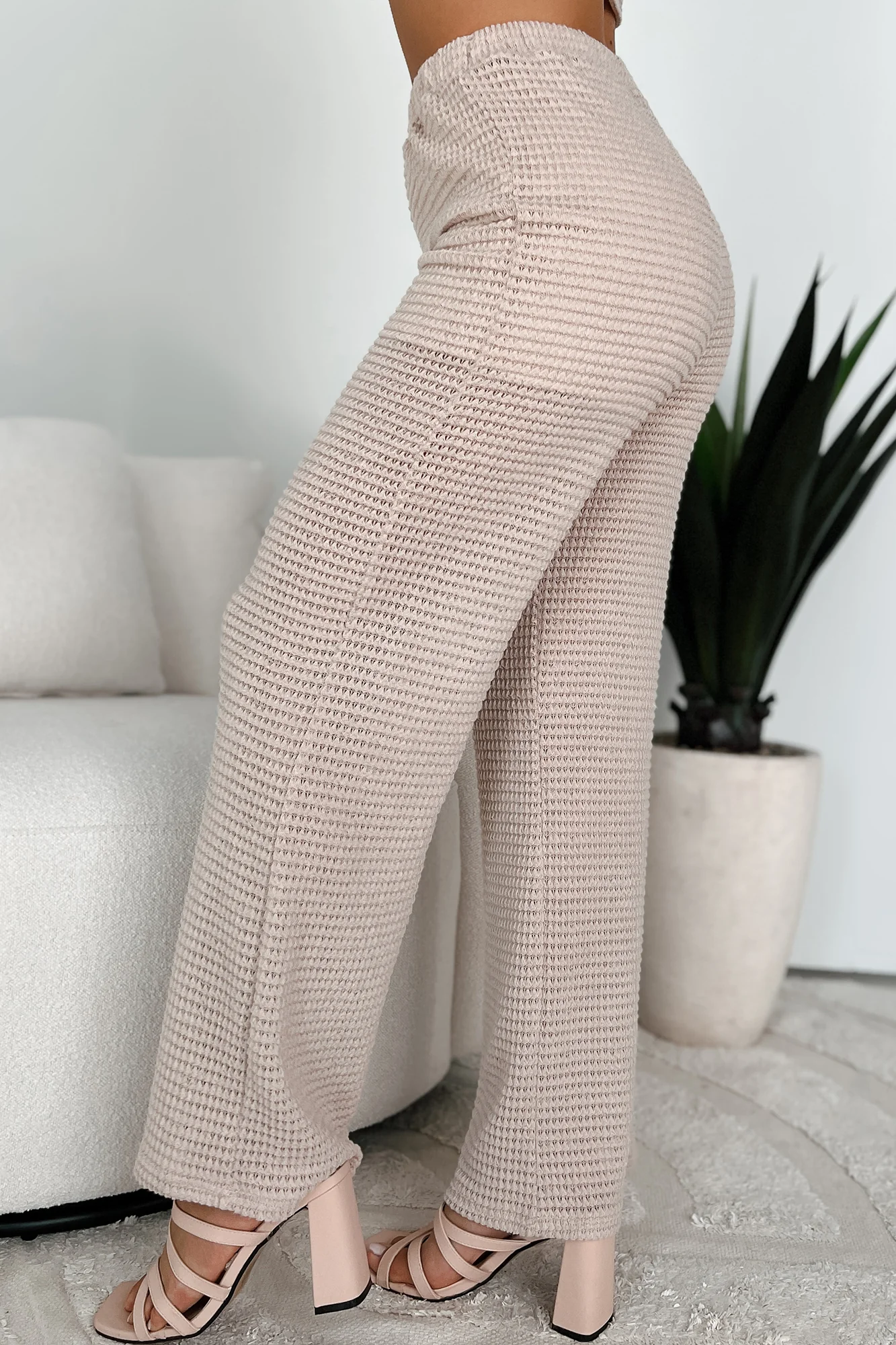Casual Outlook Waffle Knit Crop Top & Pants Set (Taupe) - Image 10