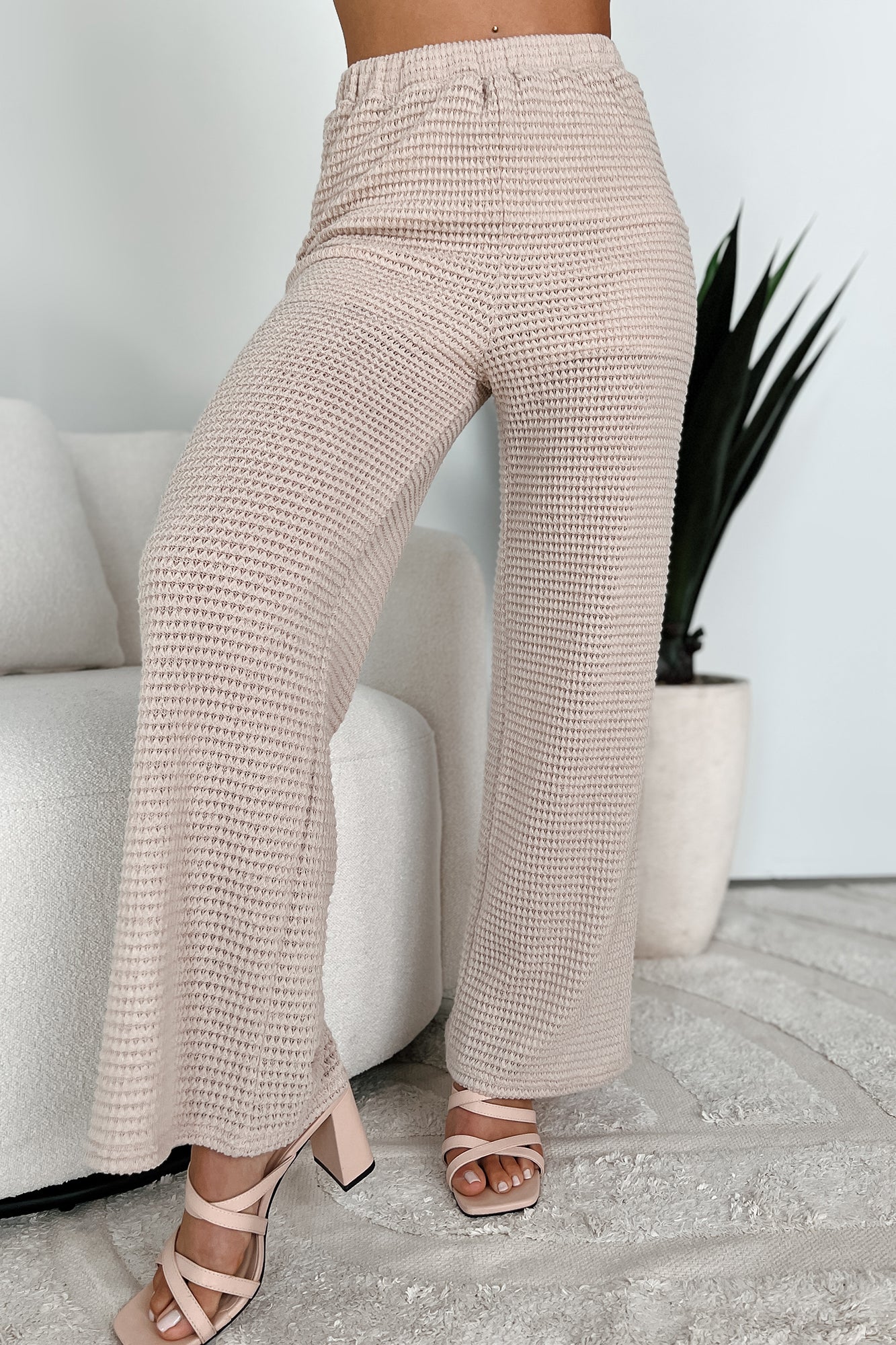 Casual Outlook Waffle Knit Crop Top & Pants Set (Taupe) - Image 9
