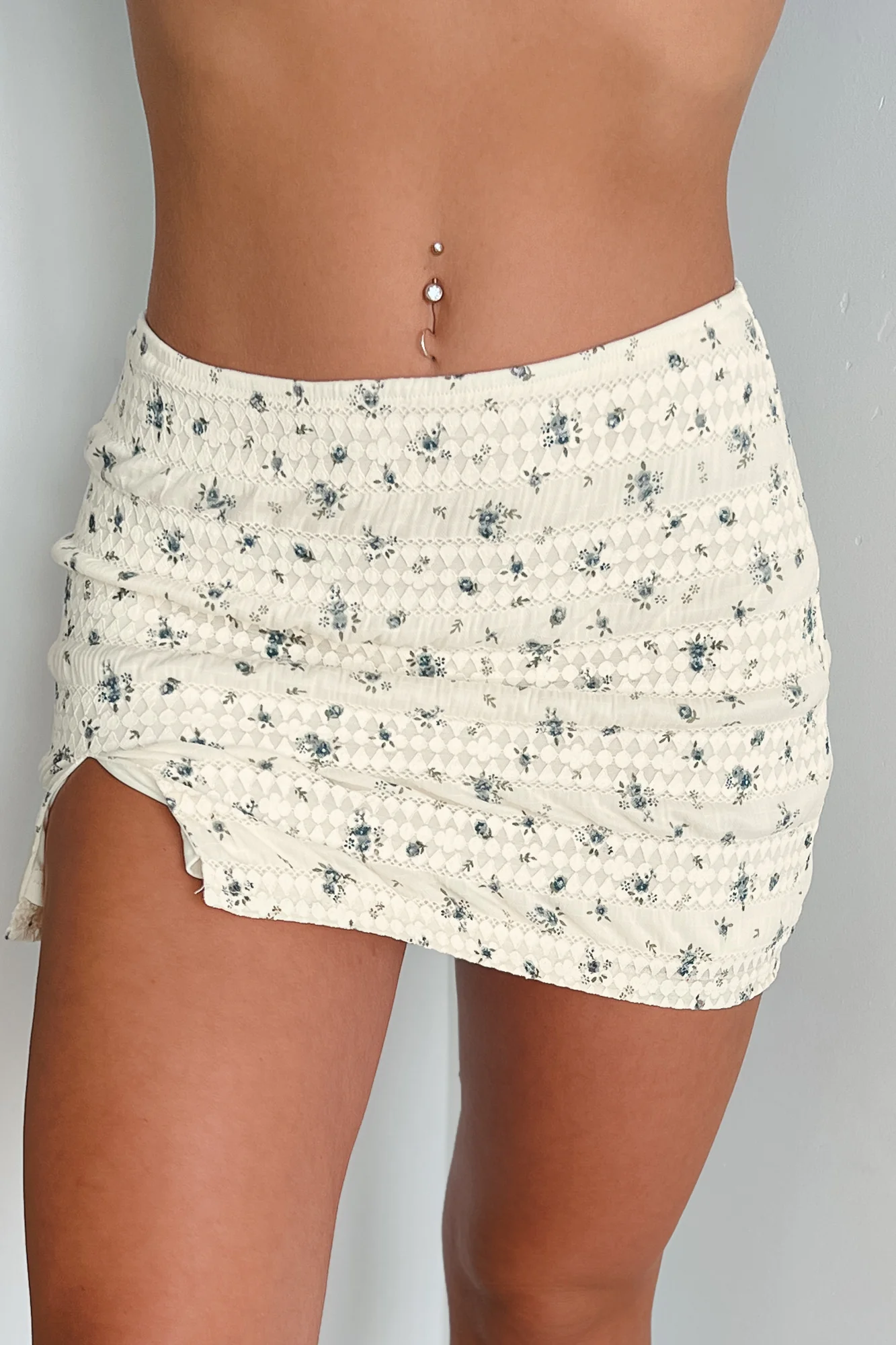 Caught A Vibe Ditsy Floral Mini Skirt (Cream) - Image 3