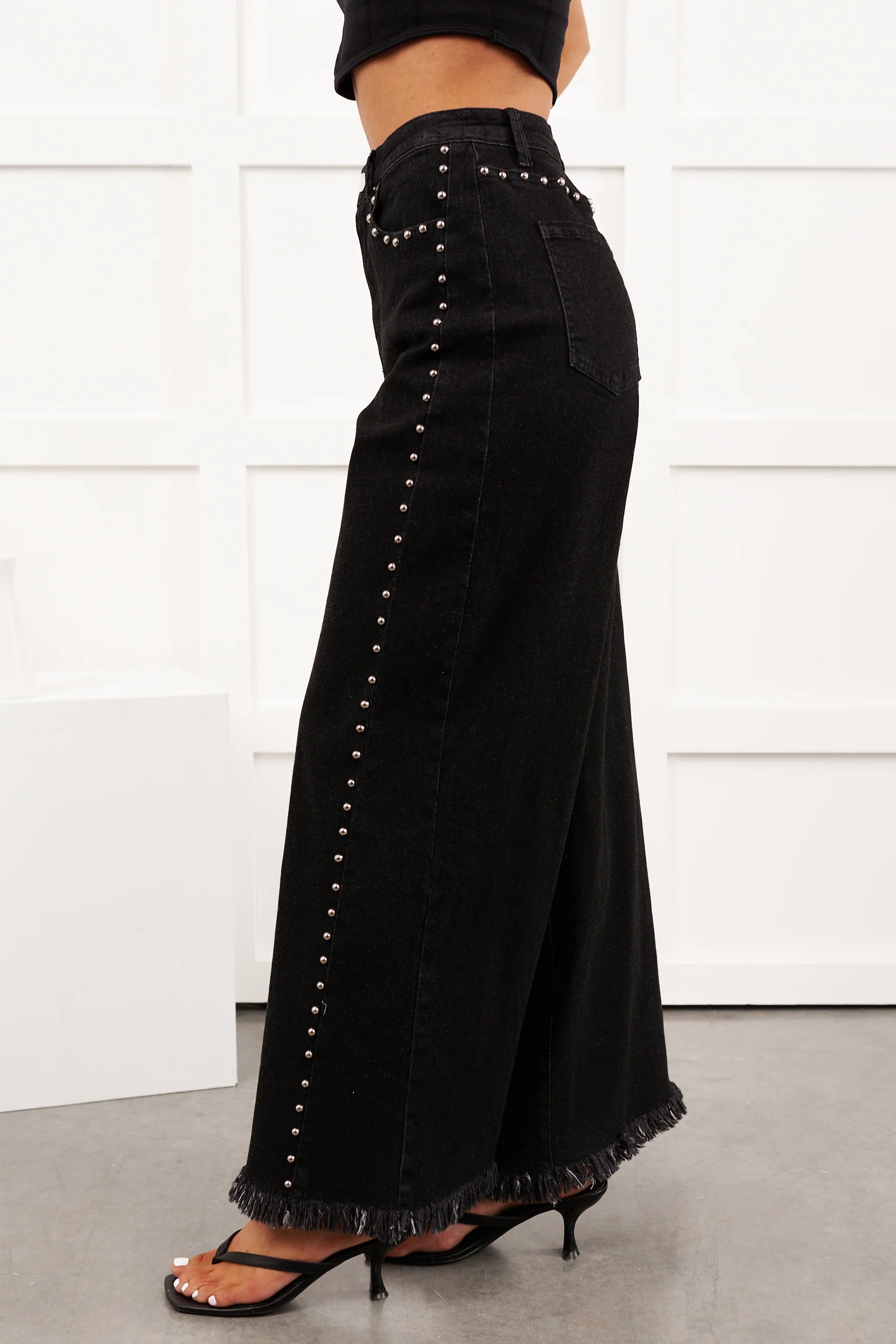 Galvan Wide Leg Studded Camellia Jeans (Black Wash) - Image 4