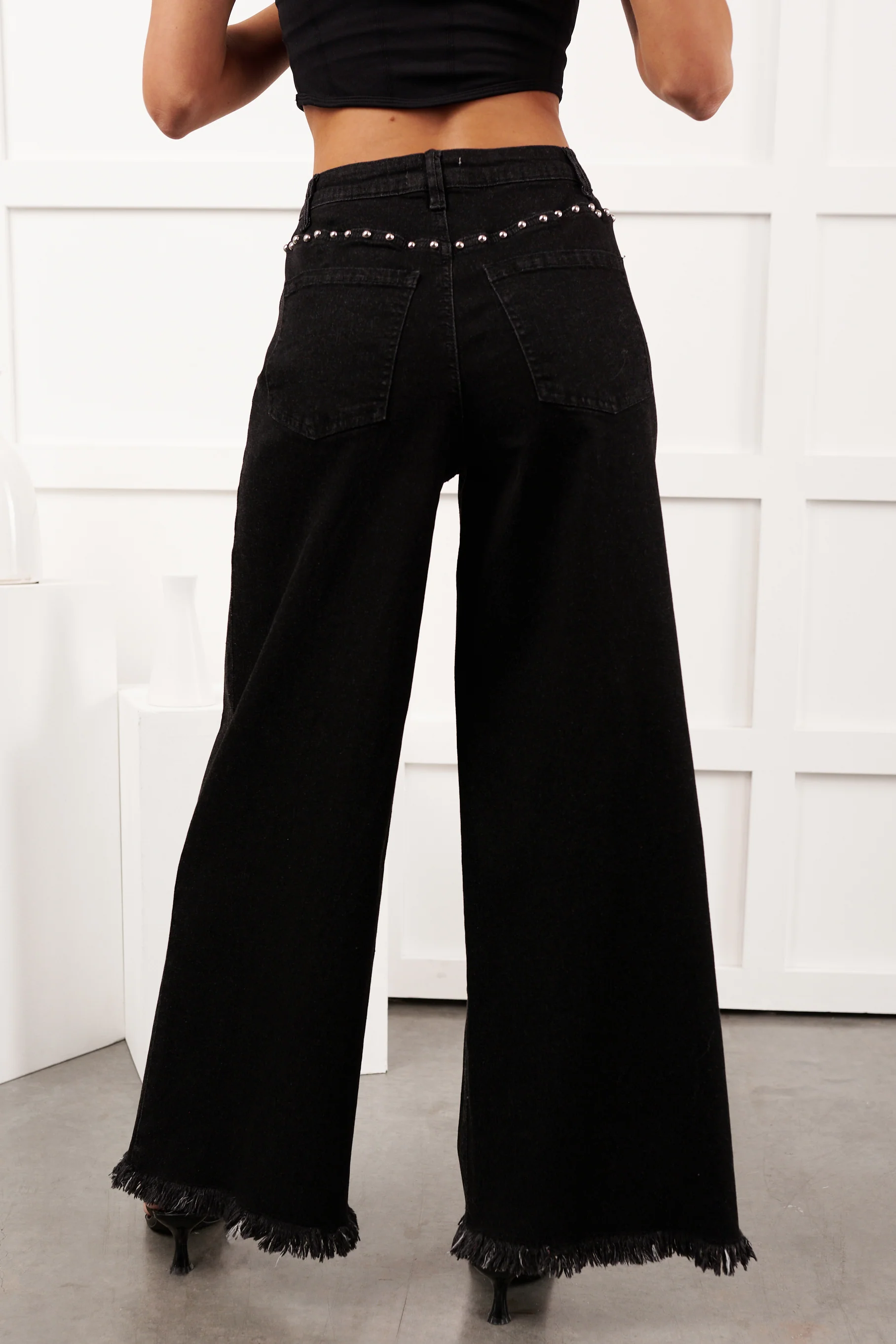 Galvan Wide Leg Studded Camellia Jeans (Black Wash) - Image 9