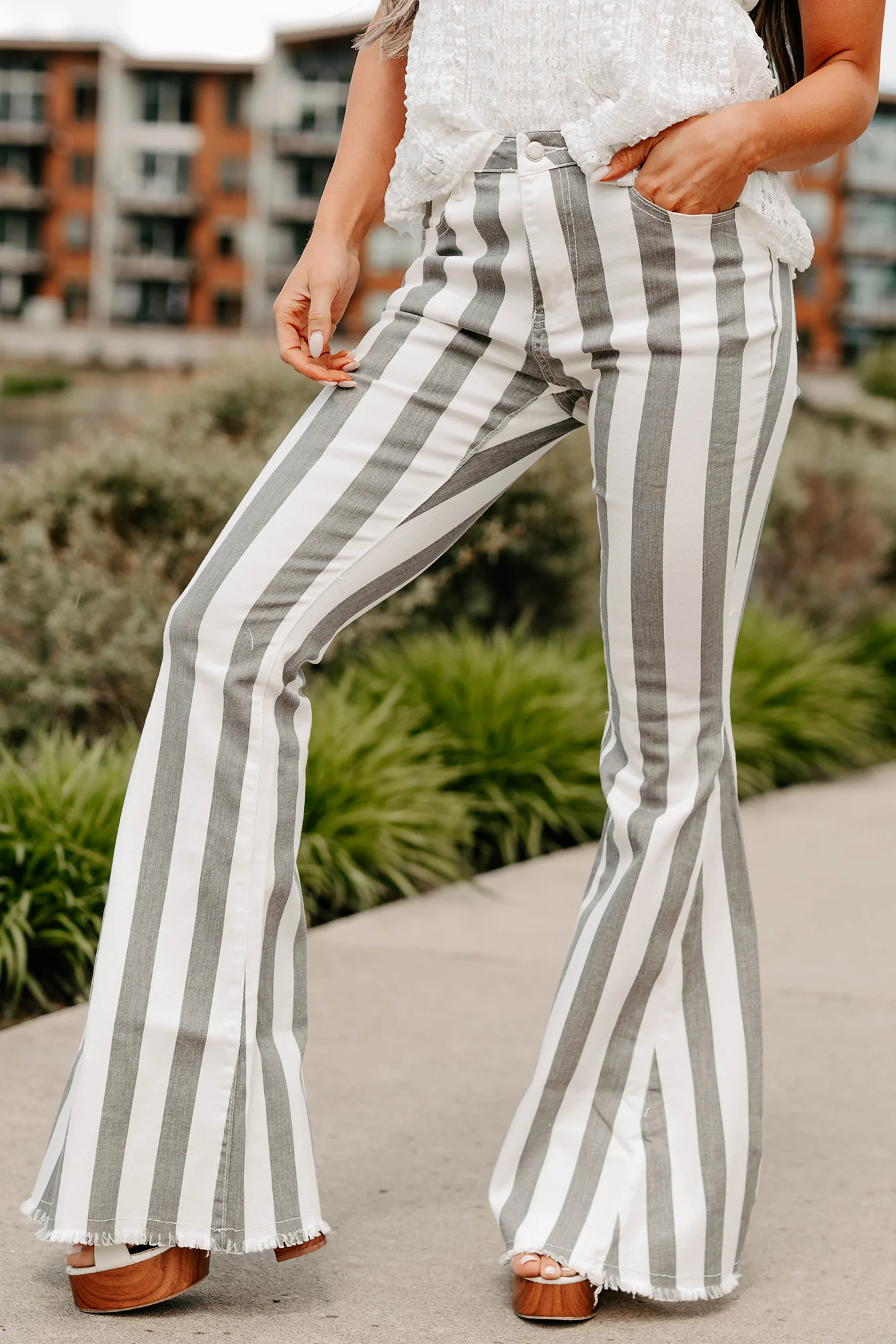 Certified Flirt Striped Flare Jeans (White/Charcoal) - Image 2
