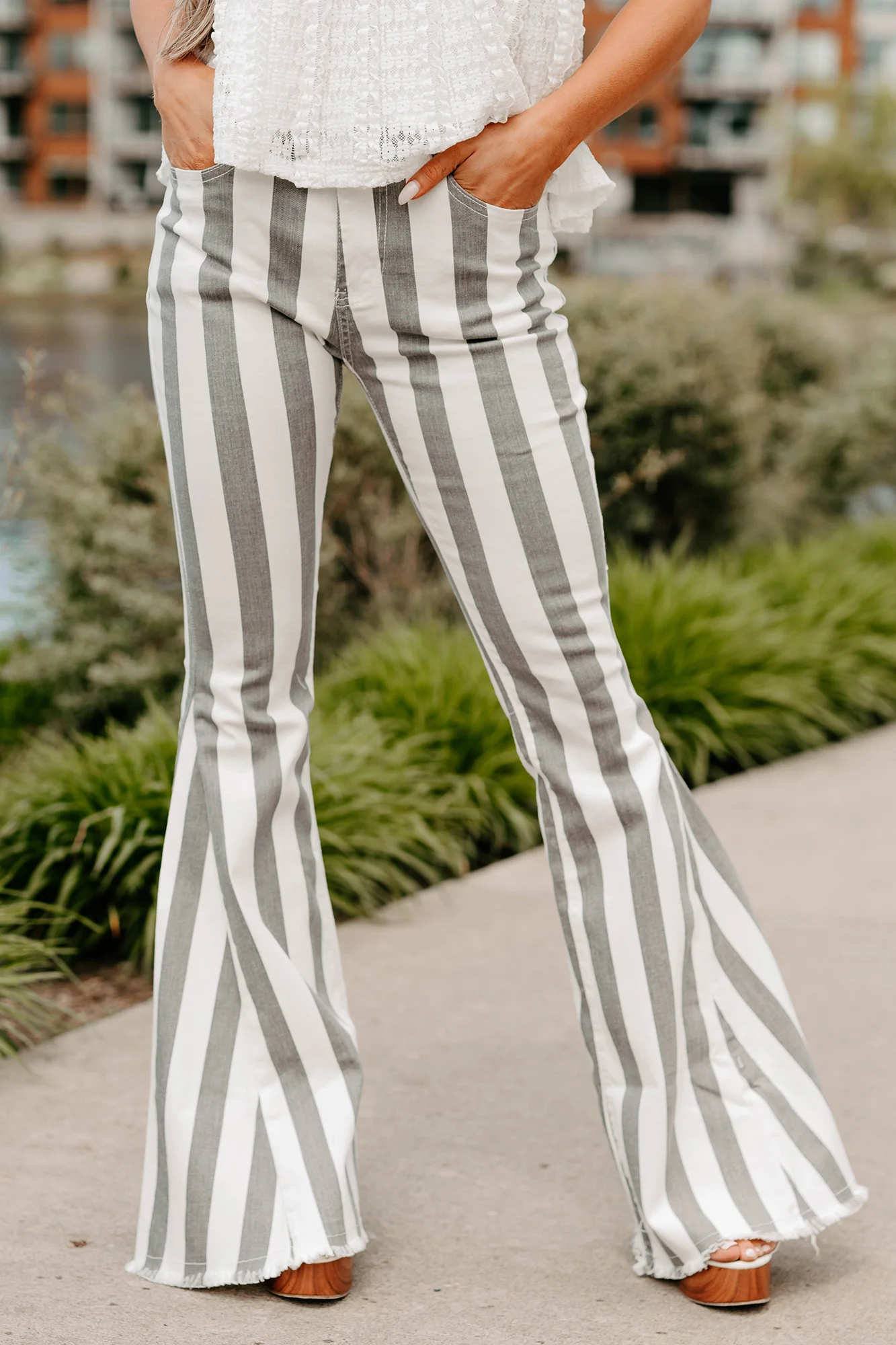 Certified Flirt Striped Flare Jeans (White/Charcoal) - Image 3