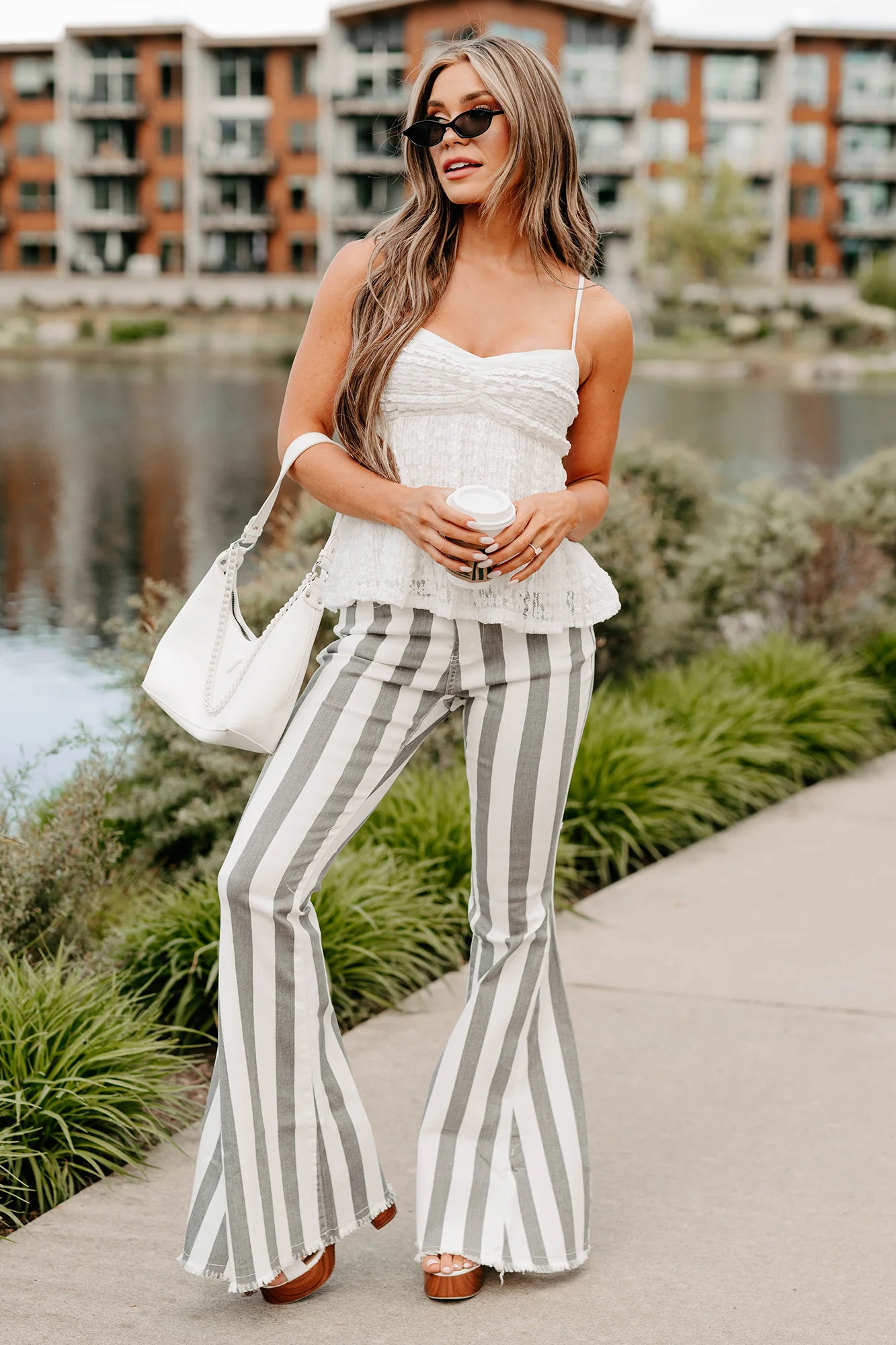 Certified Flirt Striped Flare Jeans (White/Charcoal) - Image 6
