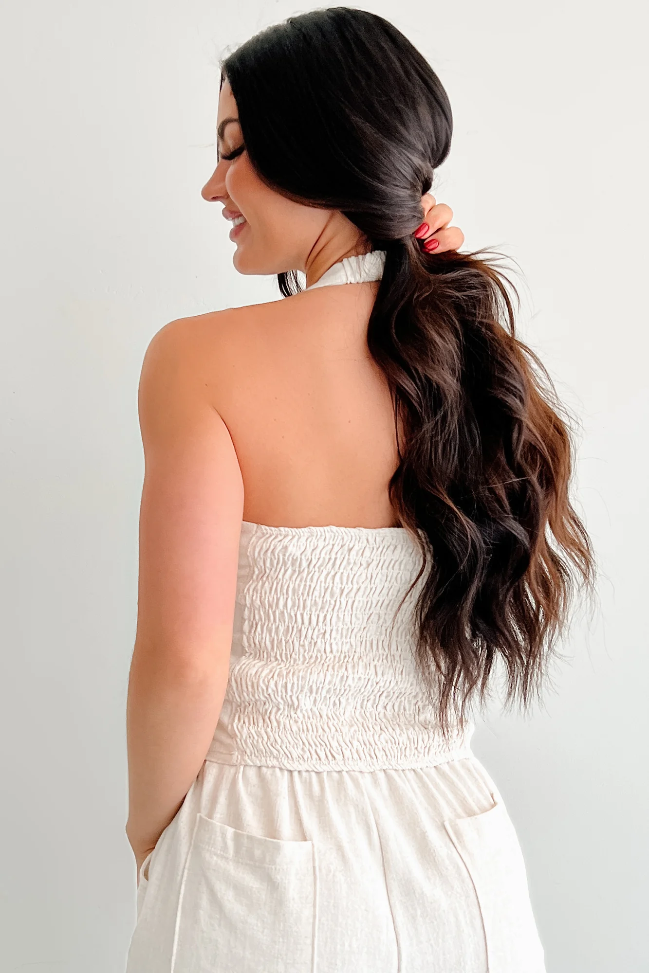 Champagne Sparkle Linen Halter Top (Oat) - Image 6
