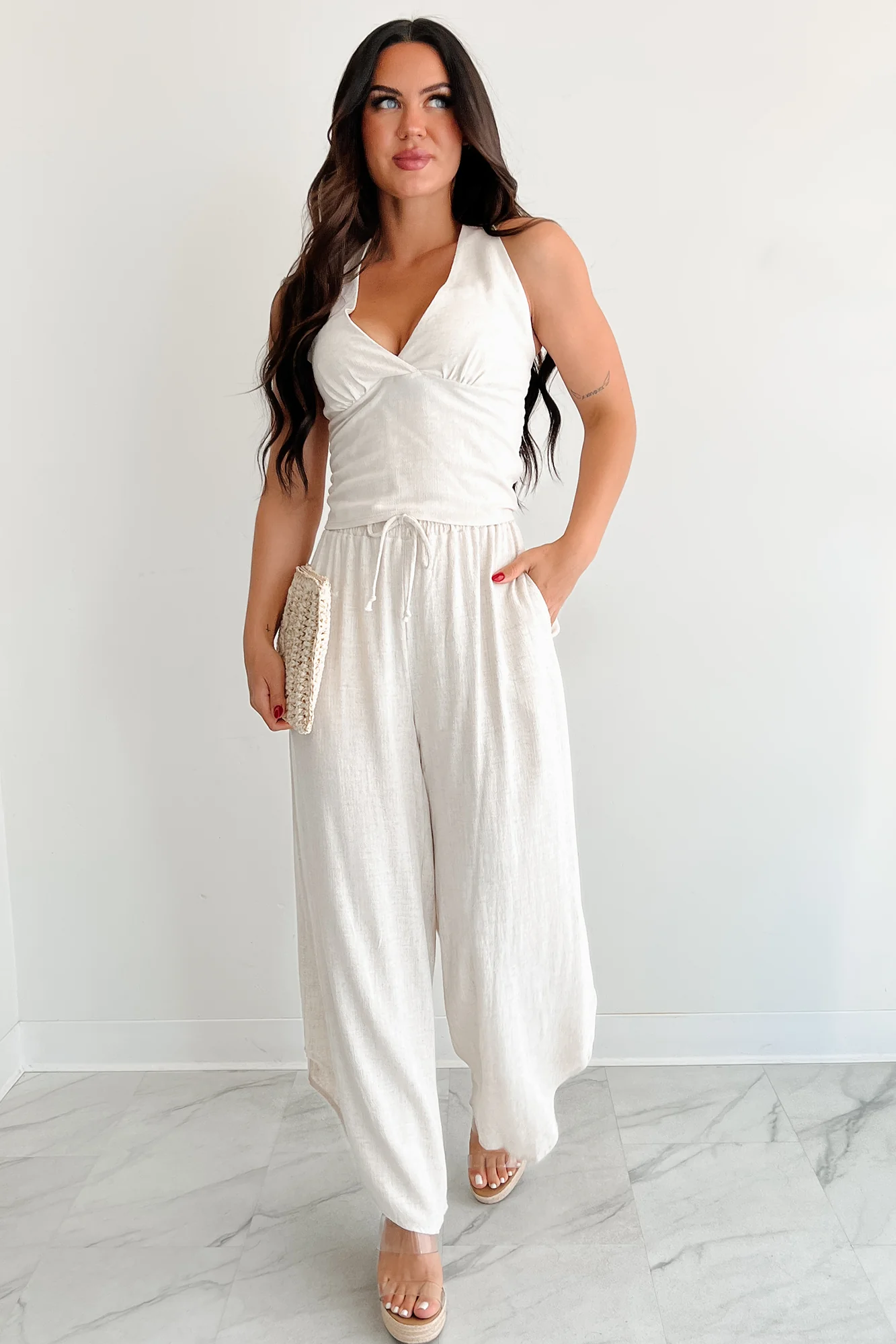 Champagne Sparkle Linen Halter Top (Oat) - Image 7