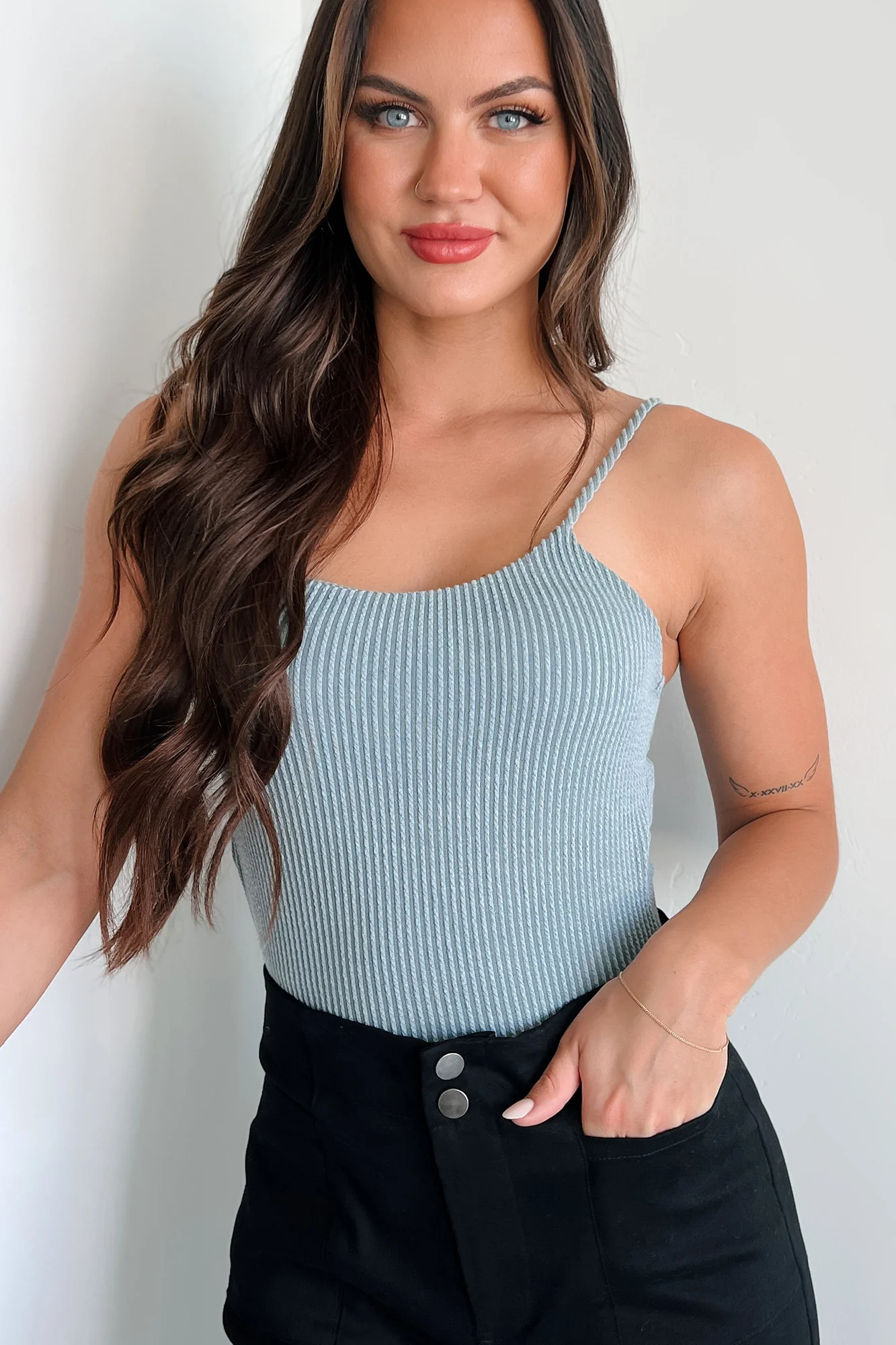 Changing My Perspective Ribbed Cami Bodysuit (Denim) - Image 7