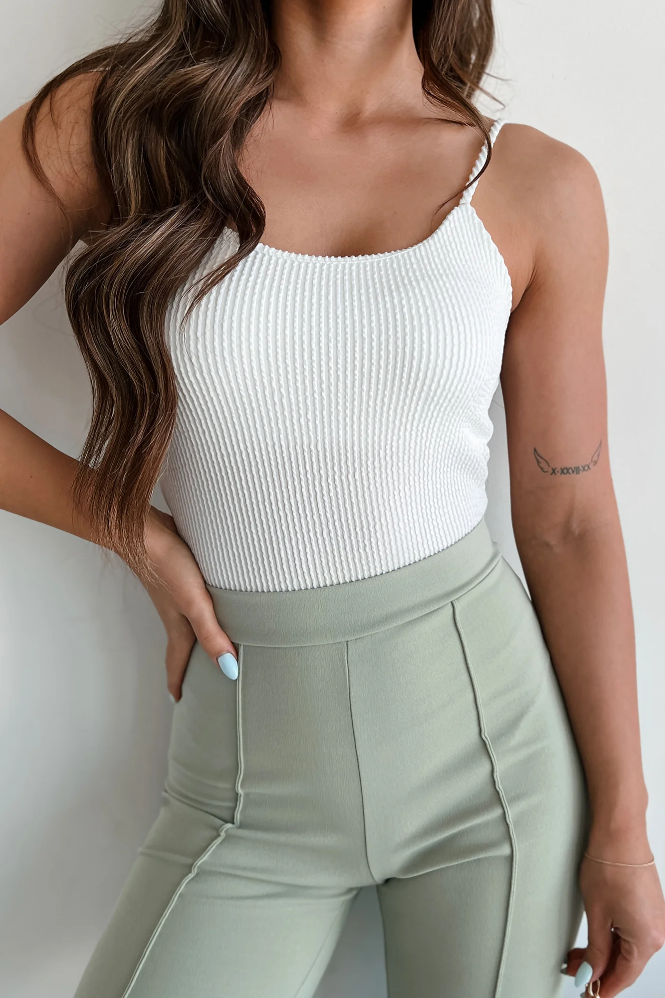 Changing My Perspective Ribbed Cami Bodysuit (White) - Image 8