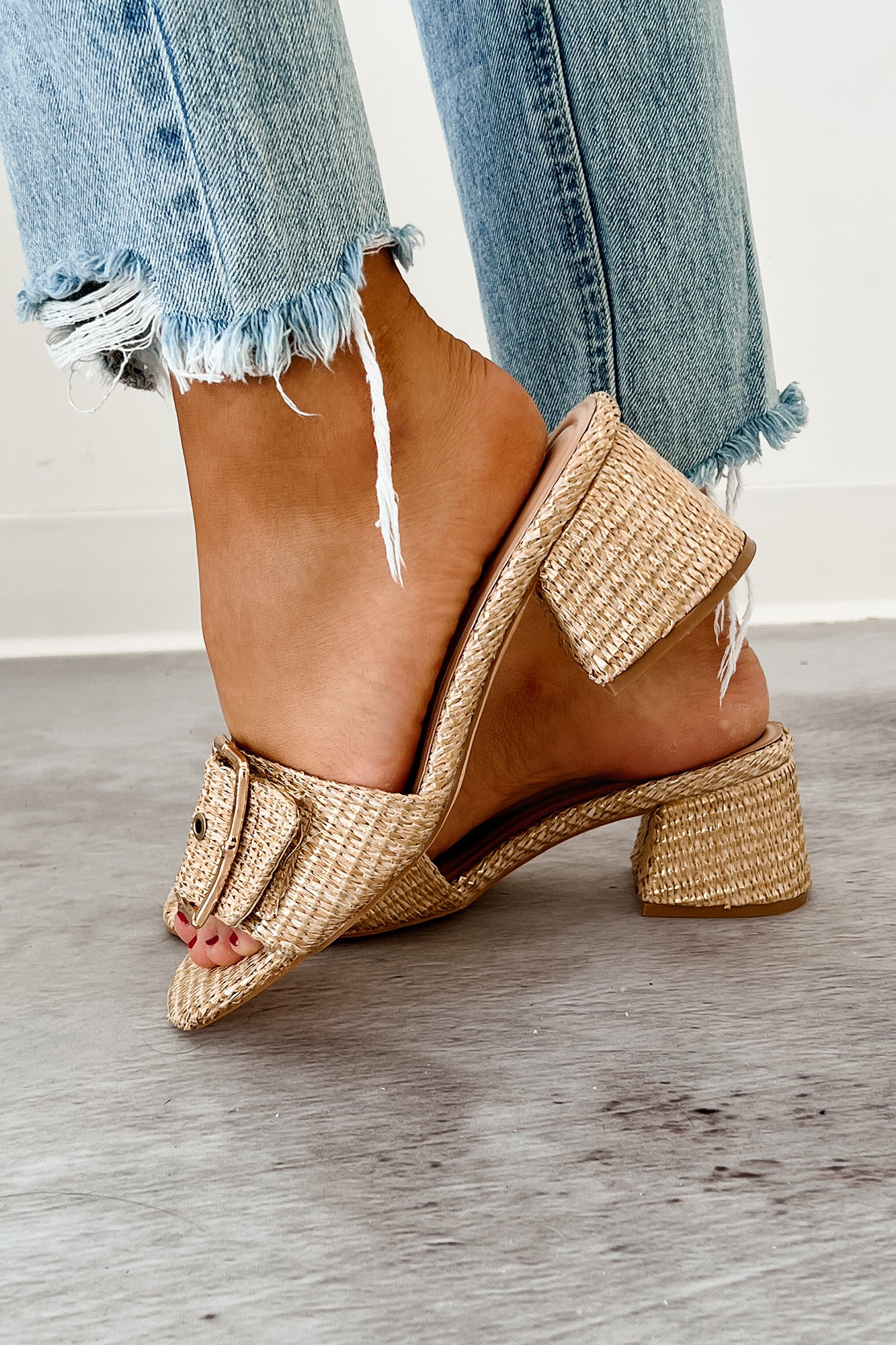 Charming Essence Raffia Buckle Strap Heel (Gold) - Image 3