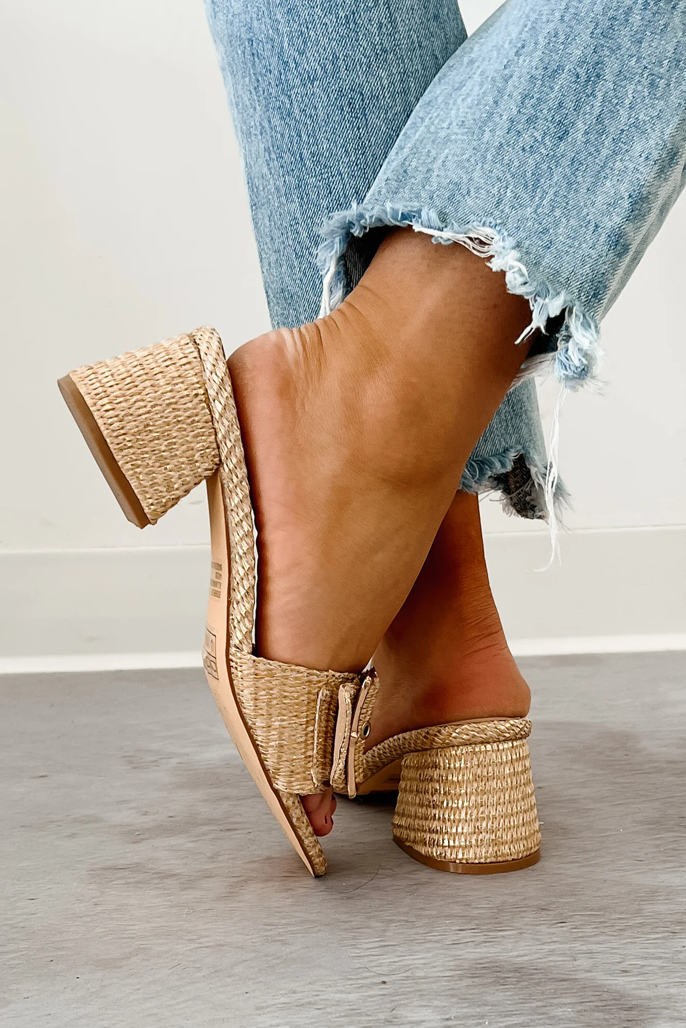 Charming Essence Raffia Buckle Strap Heel (Gold) - Image 4