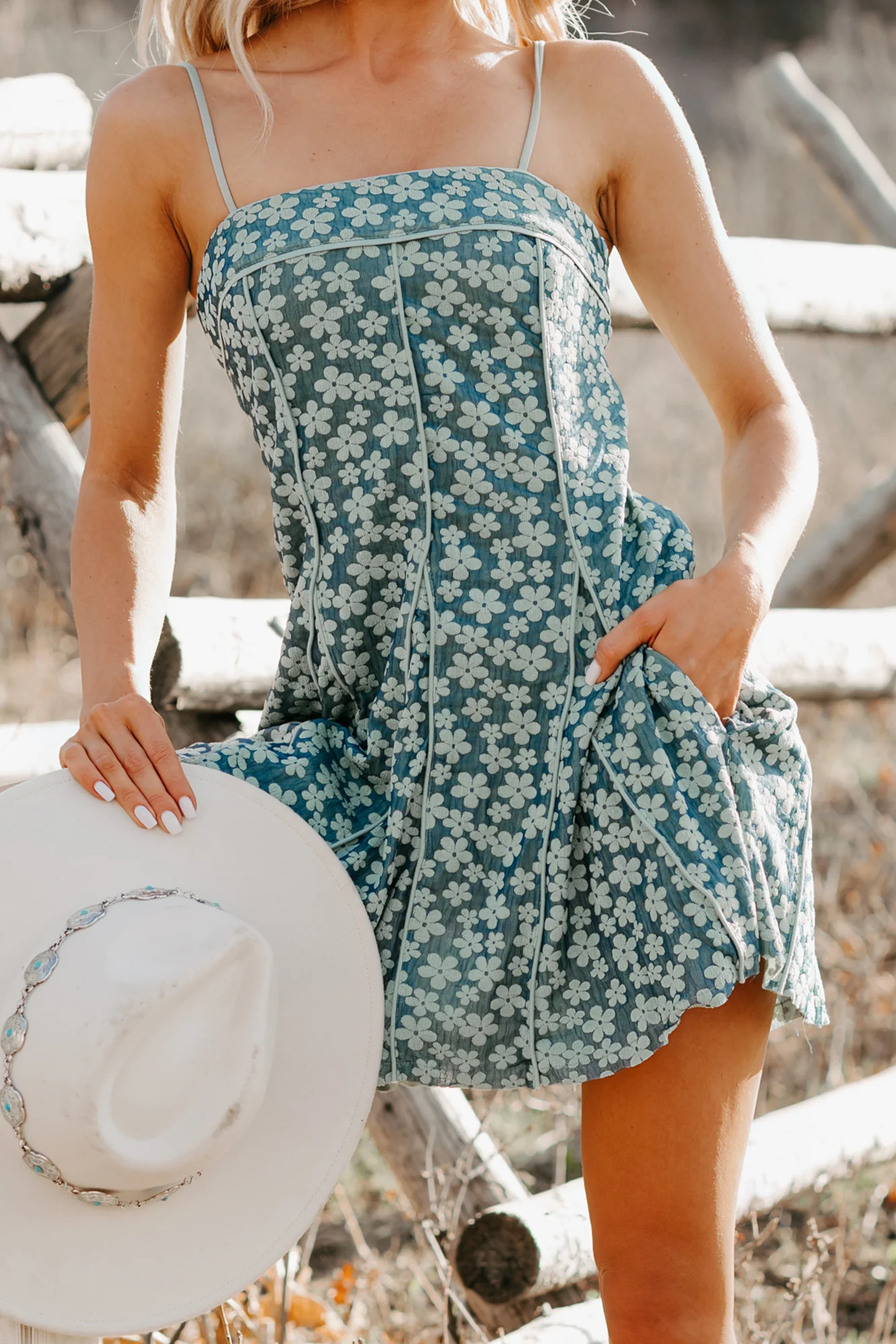 Charming Glow Sleeveless Floral Mini Dress (Teal) - Image 2